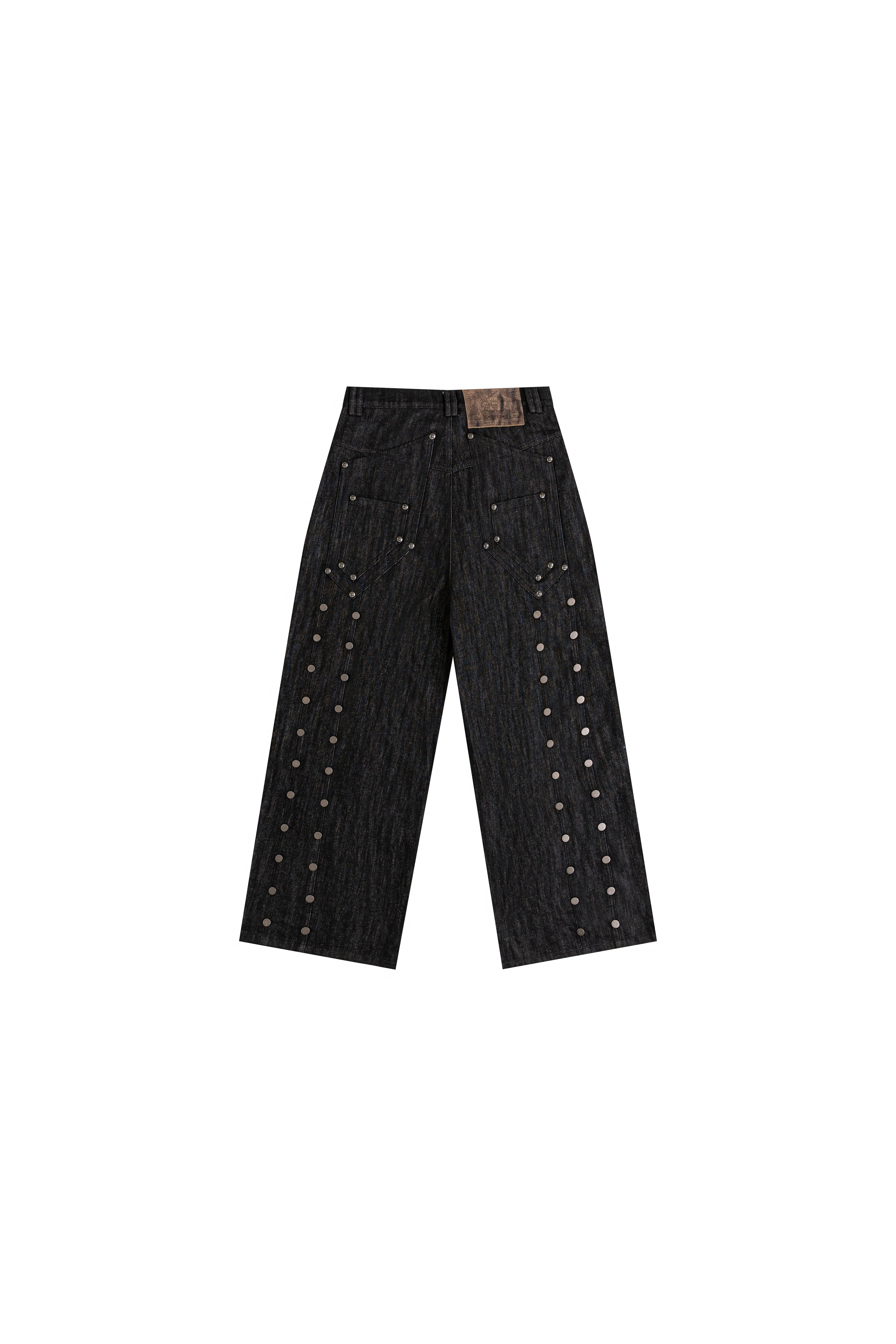 Devlin Studded Waxed Japanese Raw Denims in Black - Image 12