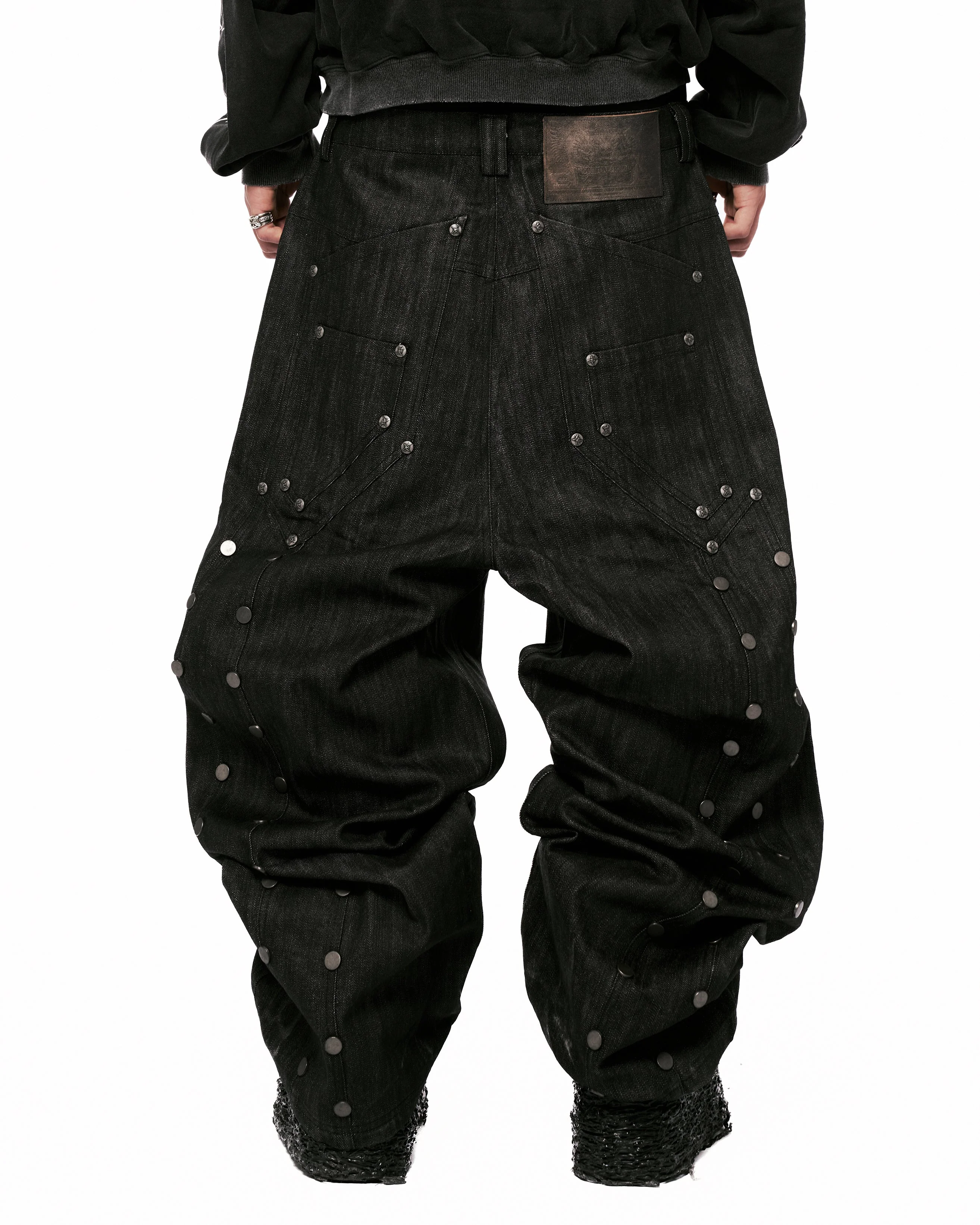 Devlin Studded Waxed Japanese Raw Denims in Black - Image 16