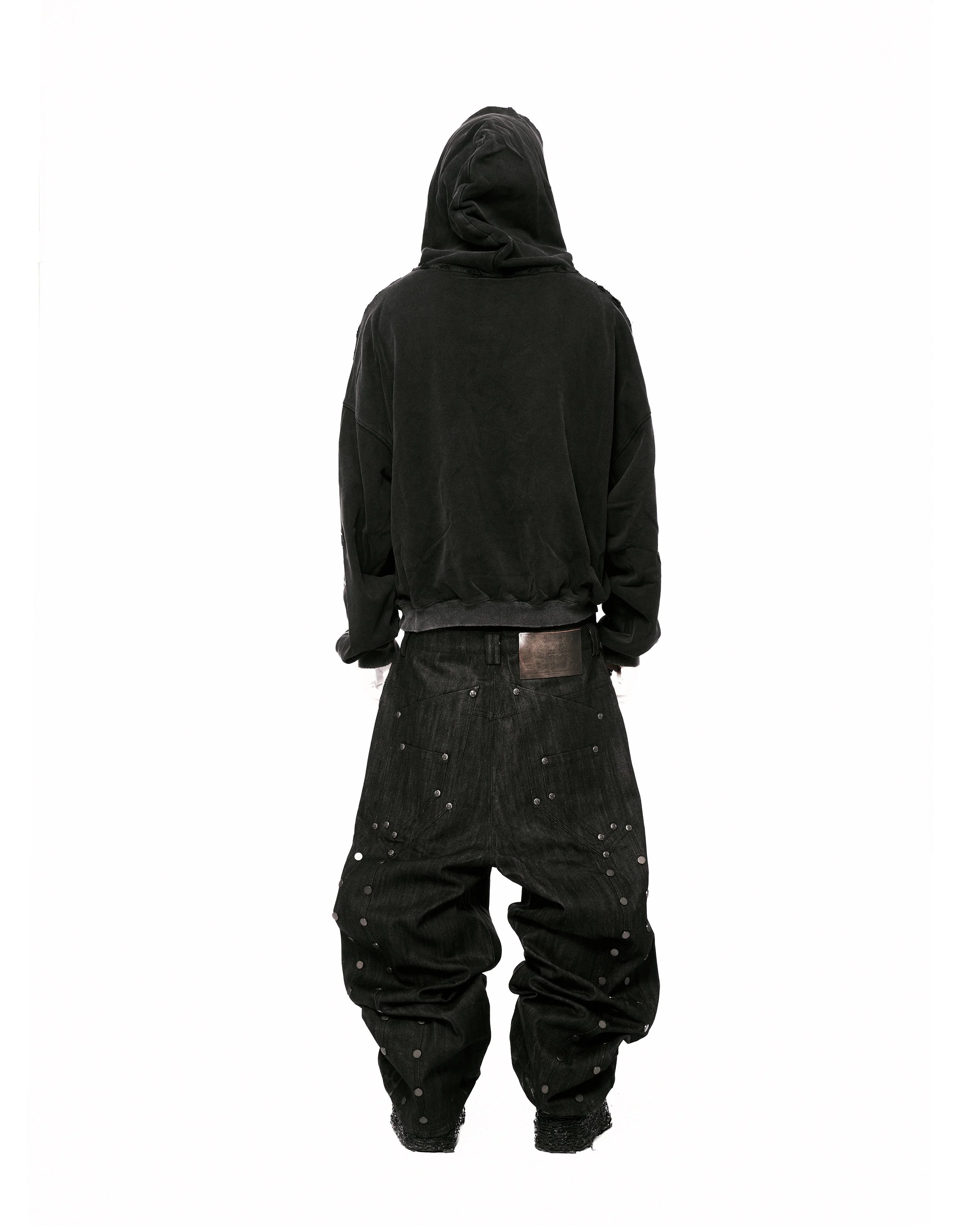 Devlin Studded Waxed Japanese Raw Denims in Black - Image 17