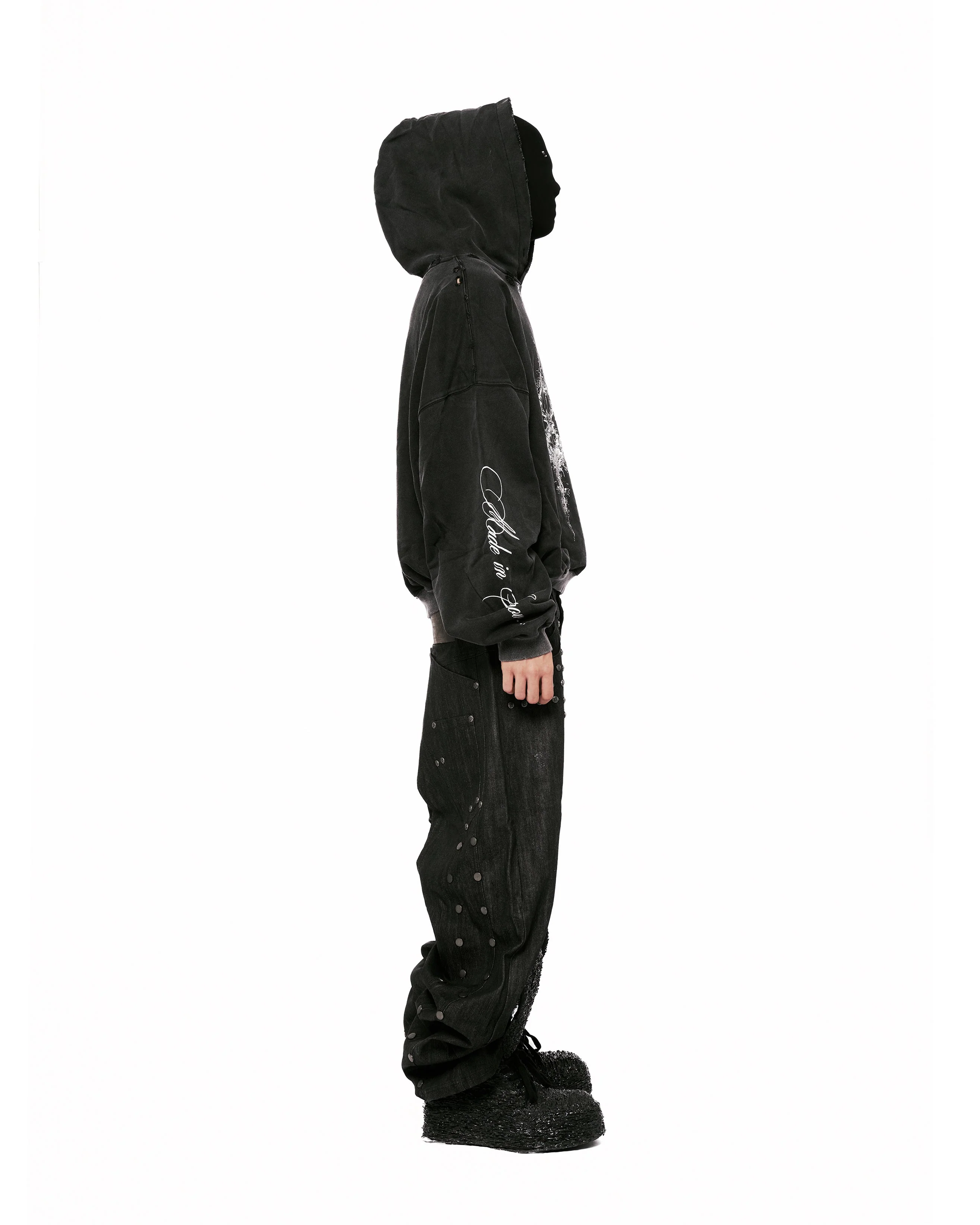 Devlin Studded Waxed Japanese Raw Denims in Black - Image 19