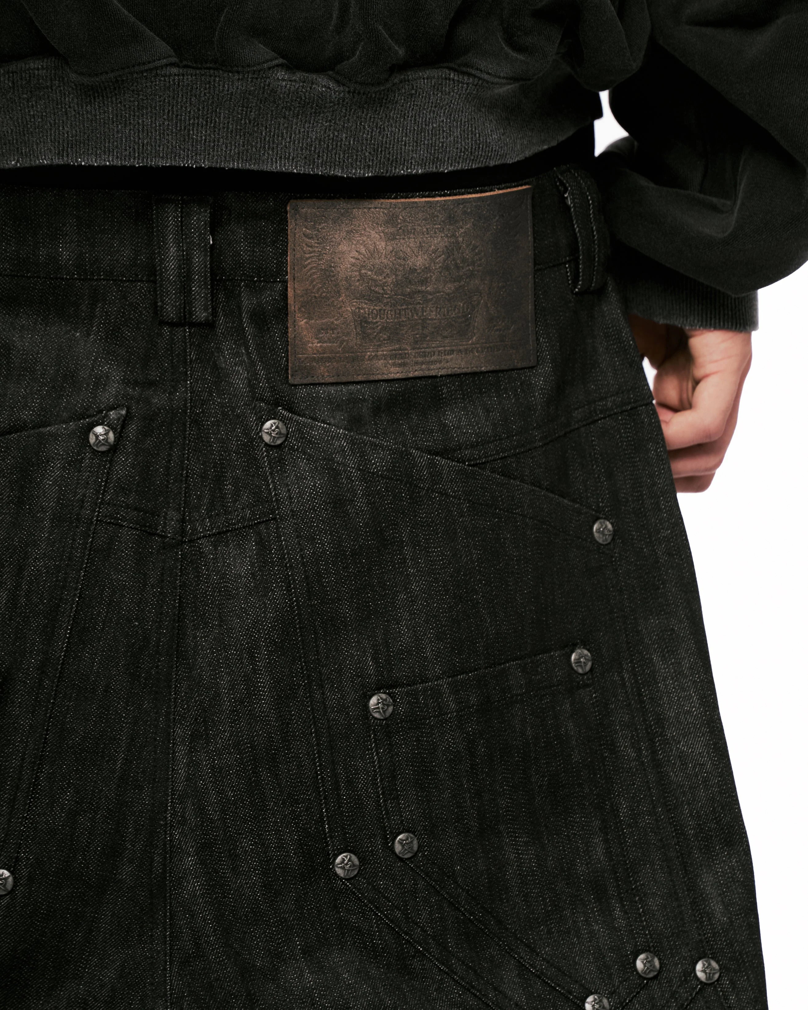 Devlin Studded Waxed Japanese Raw Denims in Black - Image 20