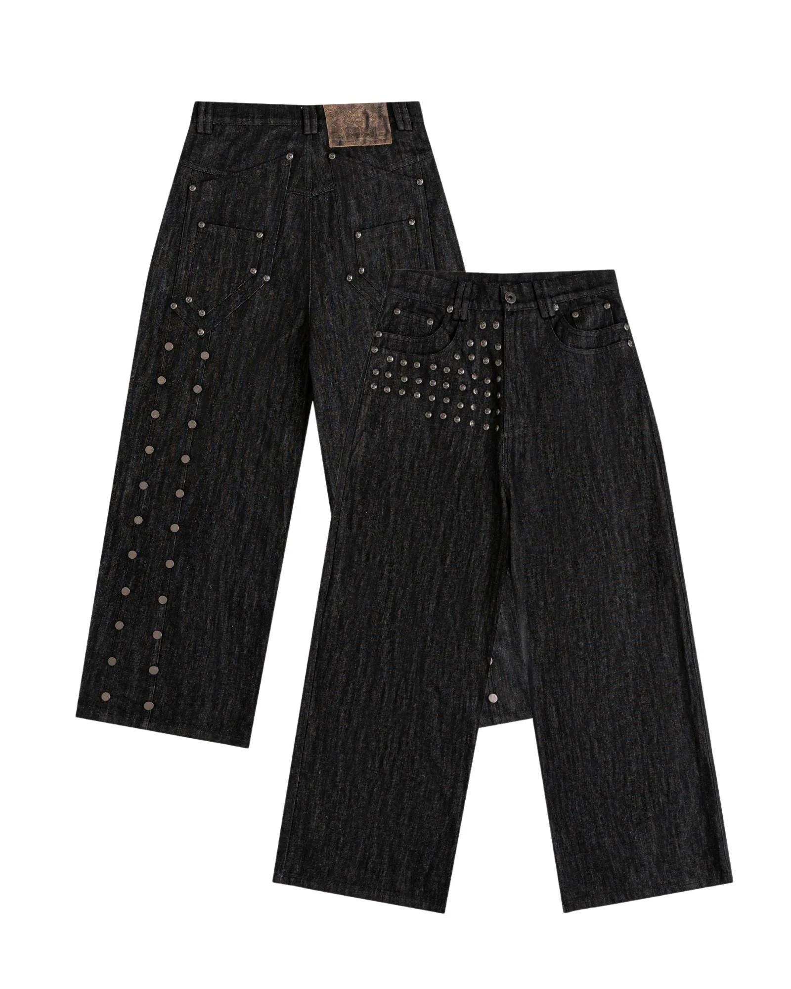 Devlin Studded Waxed Japanese Raw Denims in Black - Image 21