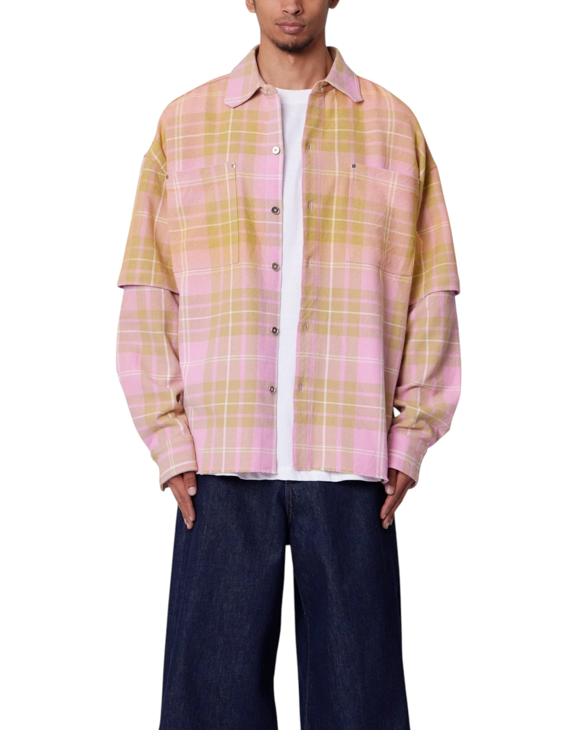 Dip Fade Flannel Shirt - Pink - Image 2