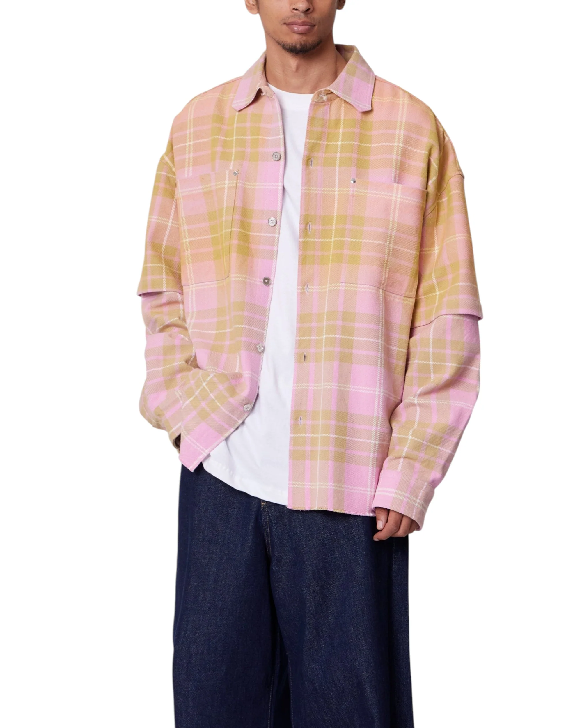 Dip Fade Flannel Shirt - Pink - Image 4