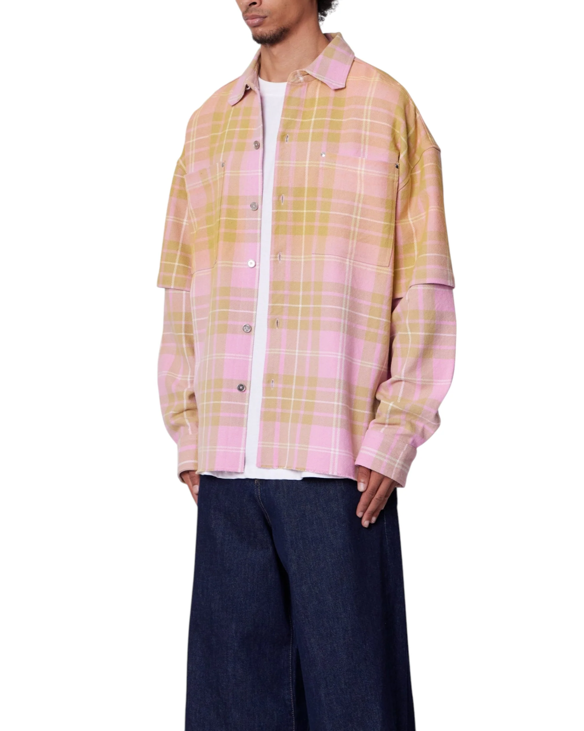 Dip Fade Flannel Shirt - Pink - Image 5