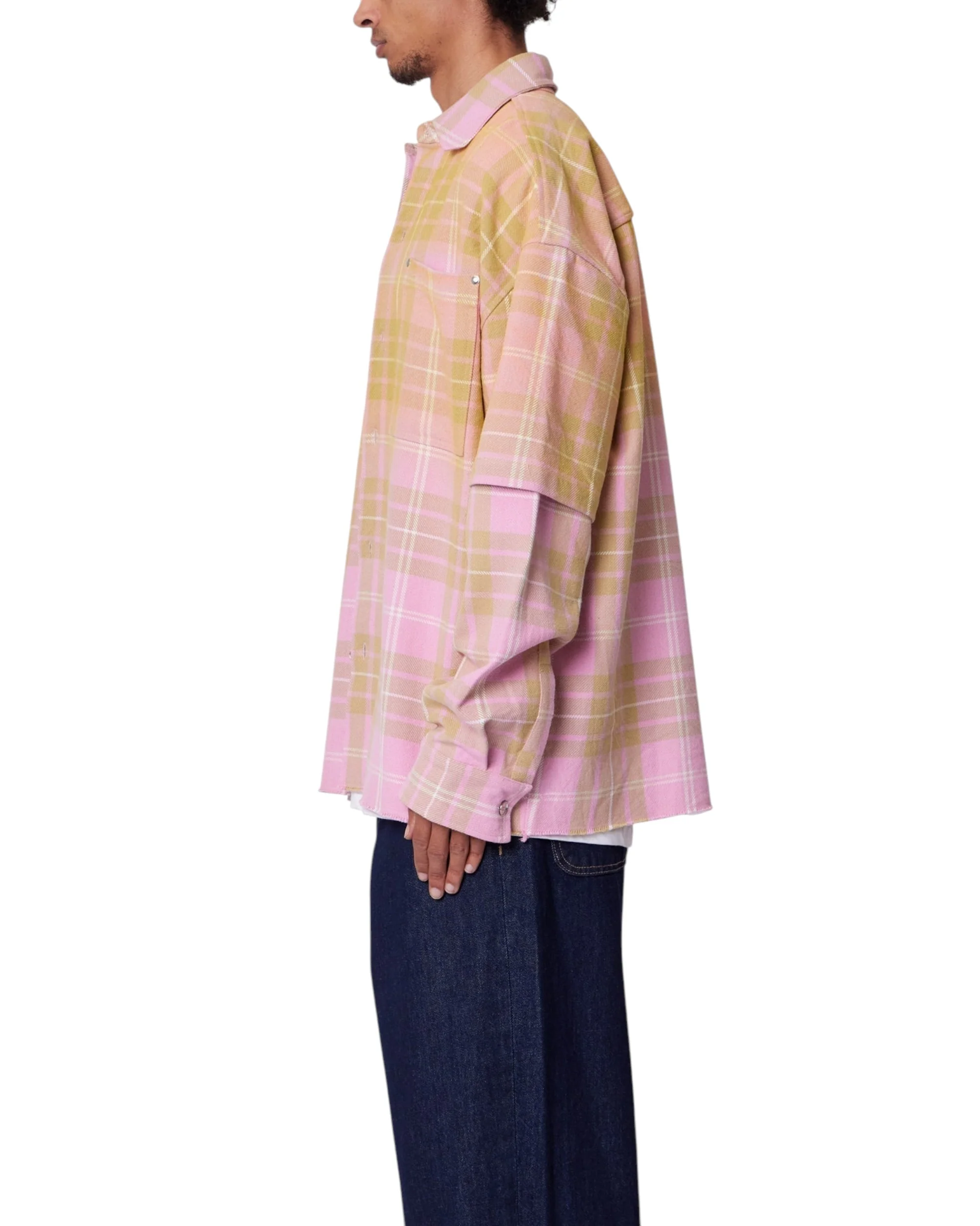 Dip Fade Flannel Shirt - Pink - Image 6