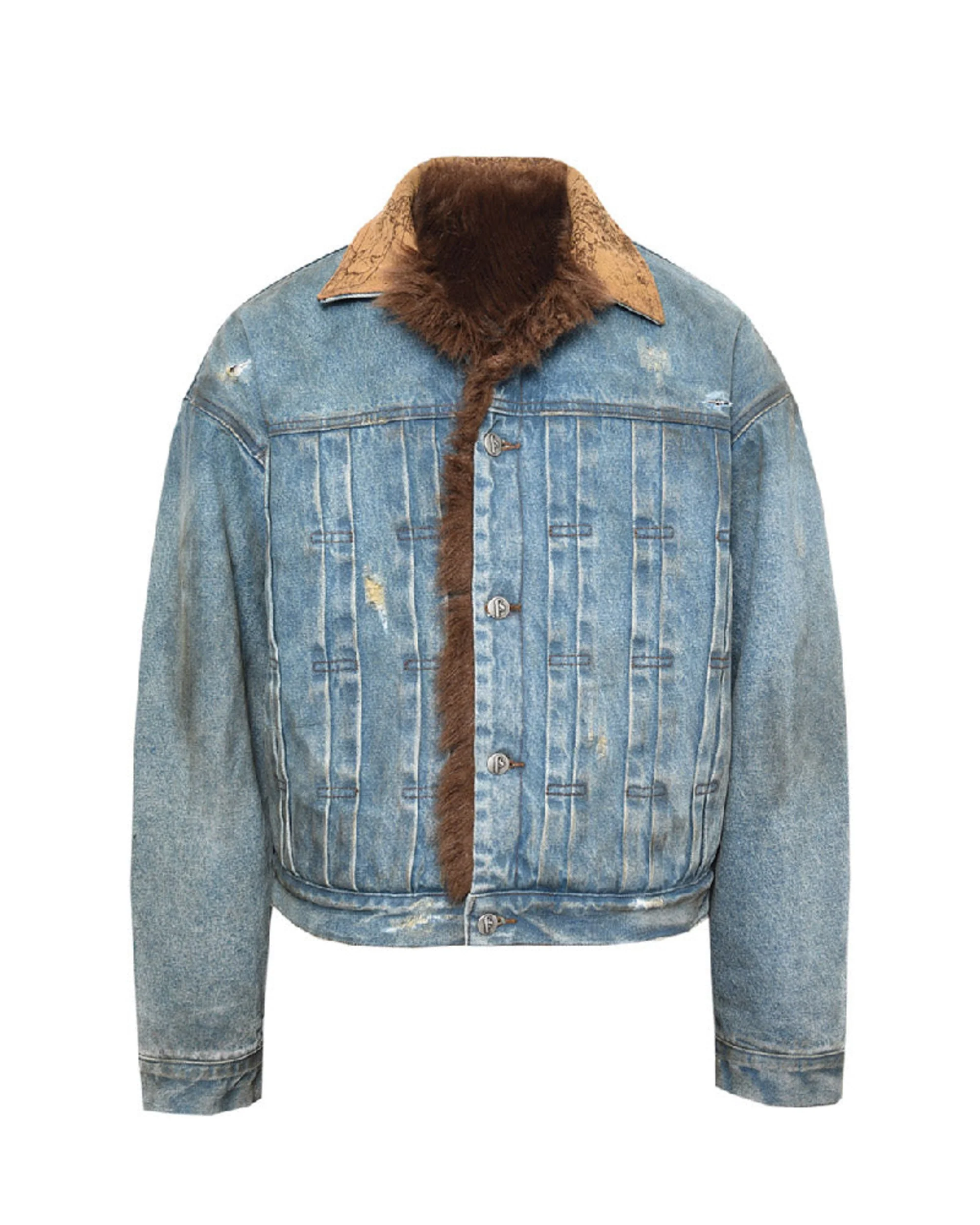 Dirty-Washed Furry Denim Jacket