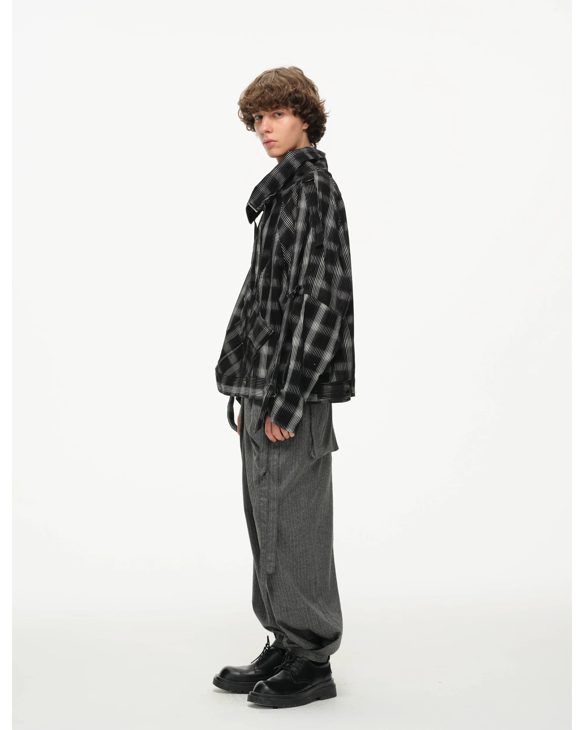 Distorted Plaid Half-Zip Pullover – Black & White, Boxy Fit - Image 4