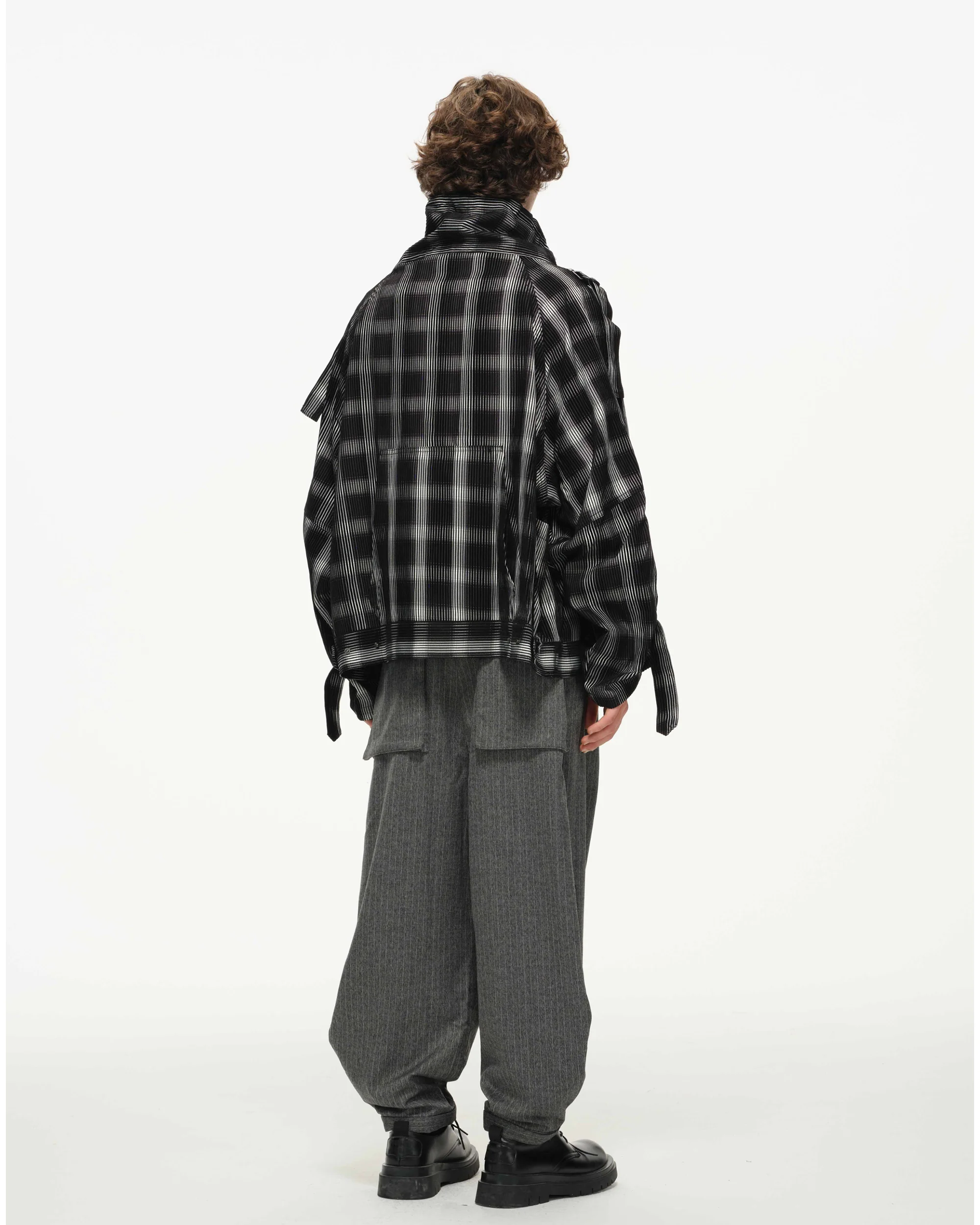 Distorted Plaid Half-Zip Pullover – Black & White, Boxy Fit - Image 5
