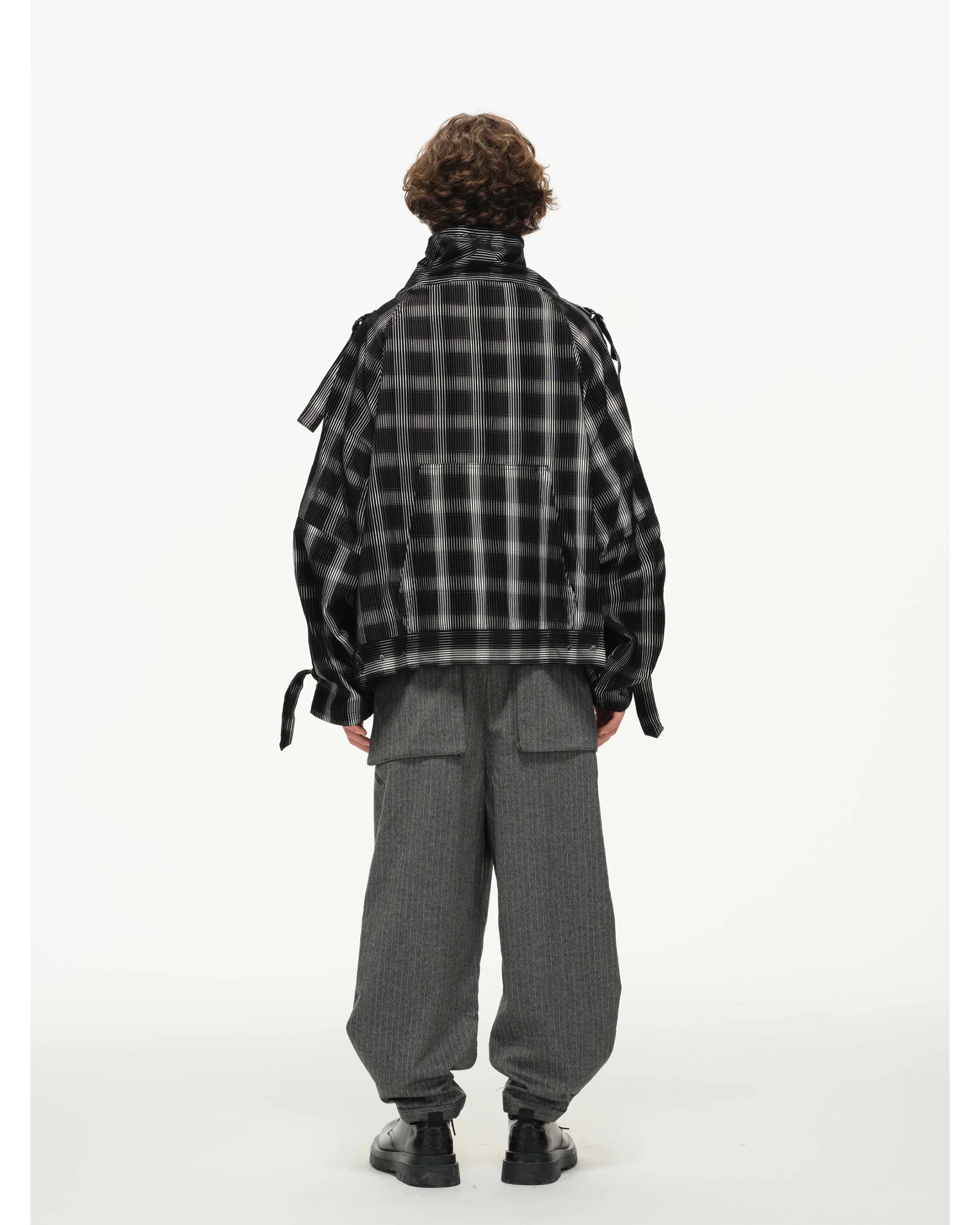Distorted Plaid Half-Zip Pullover – Black & White, Boxy Fit - Image 6