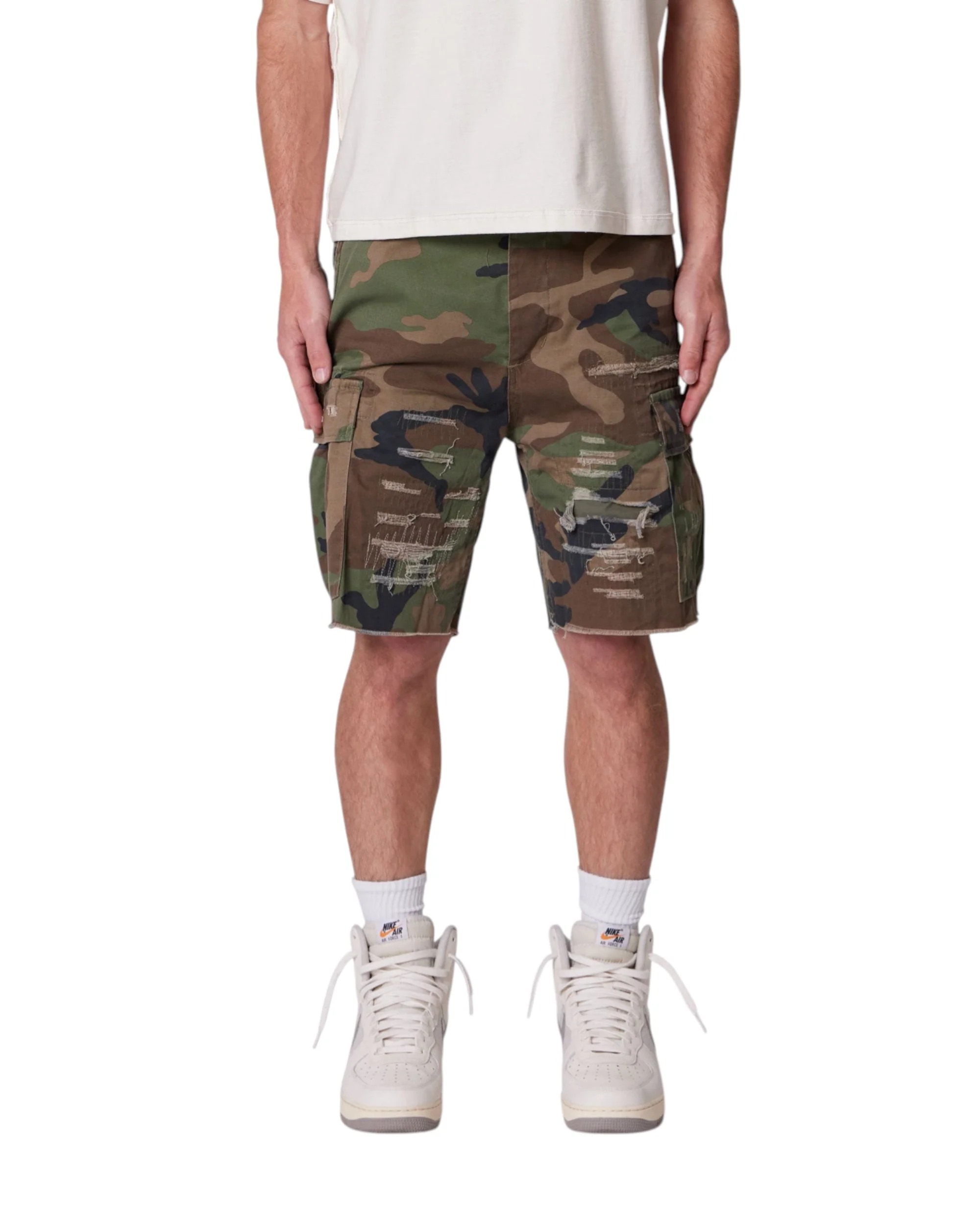 Distressed Cargo Shorts - Camo - Image 2