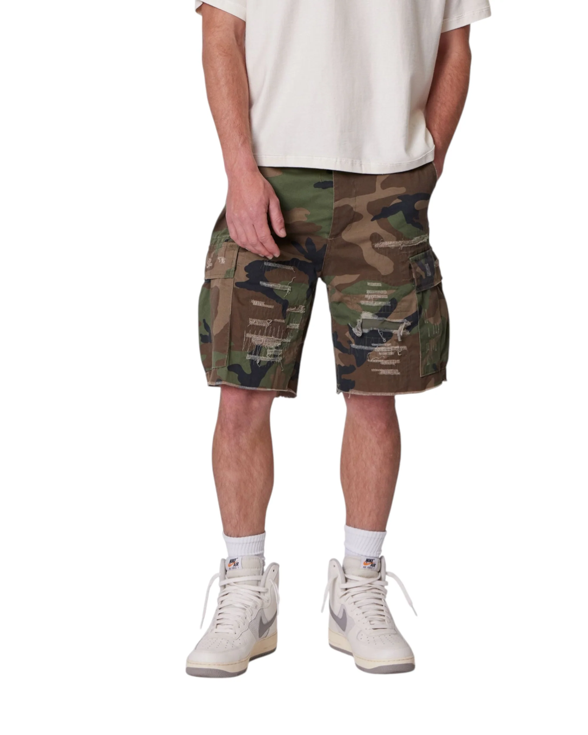 Distressed Cargo Shorts - Camo - Image 4