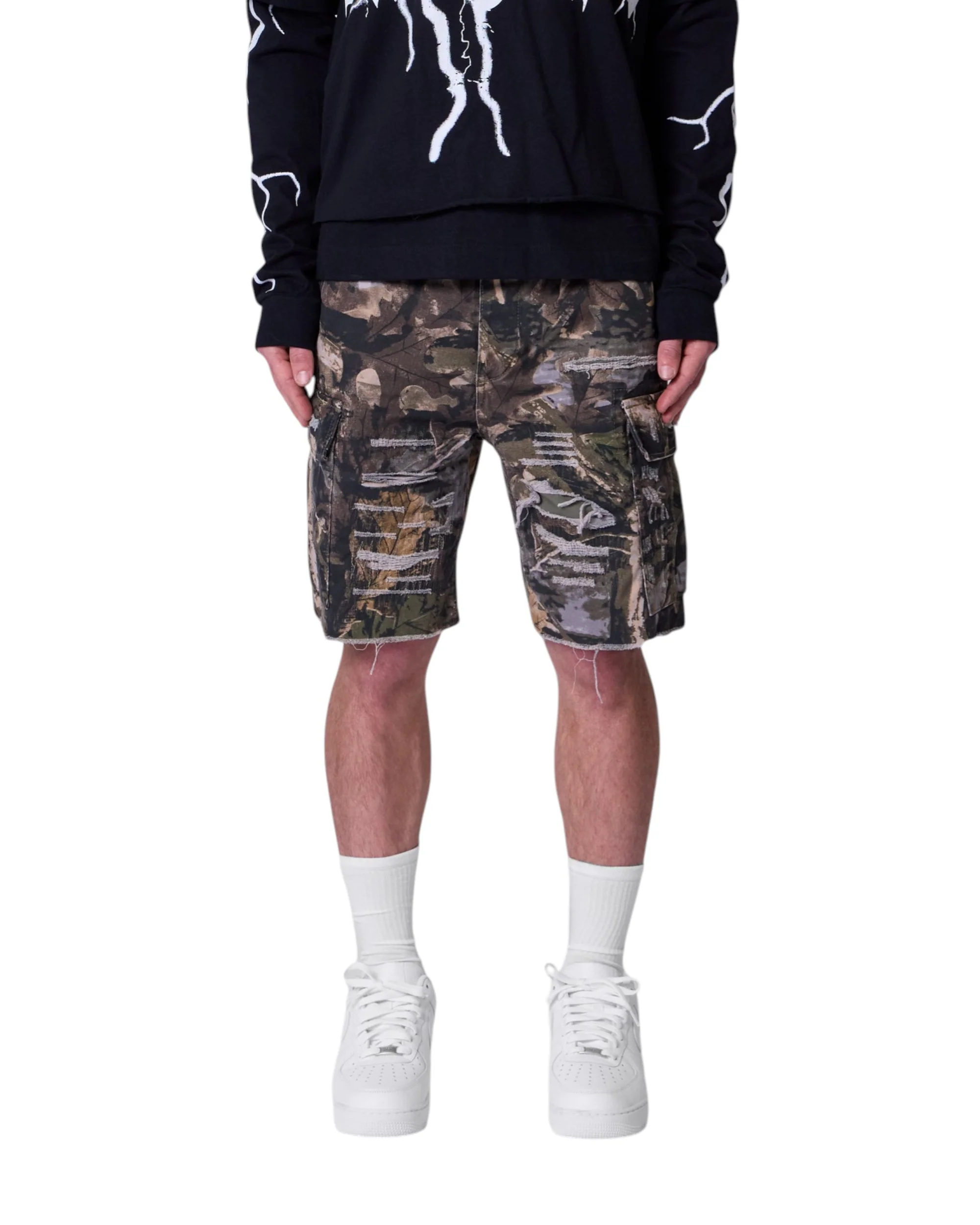 Distressed Cargo Shorts - Forest Camo - Image 2