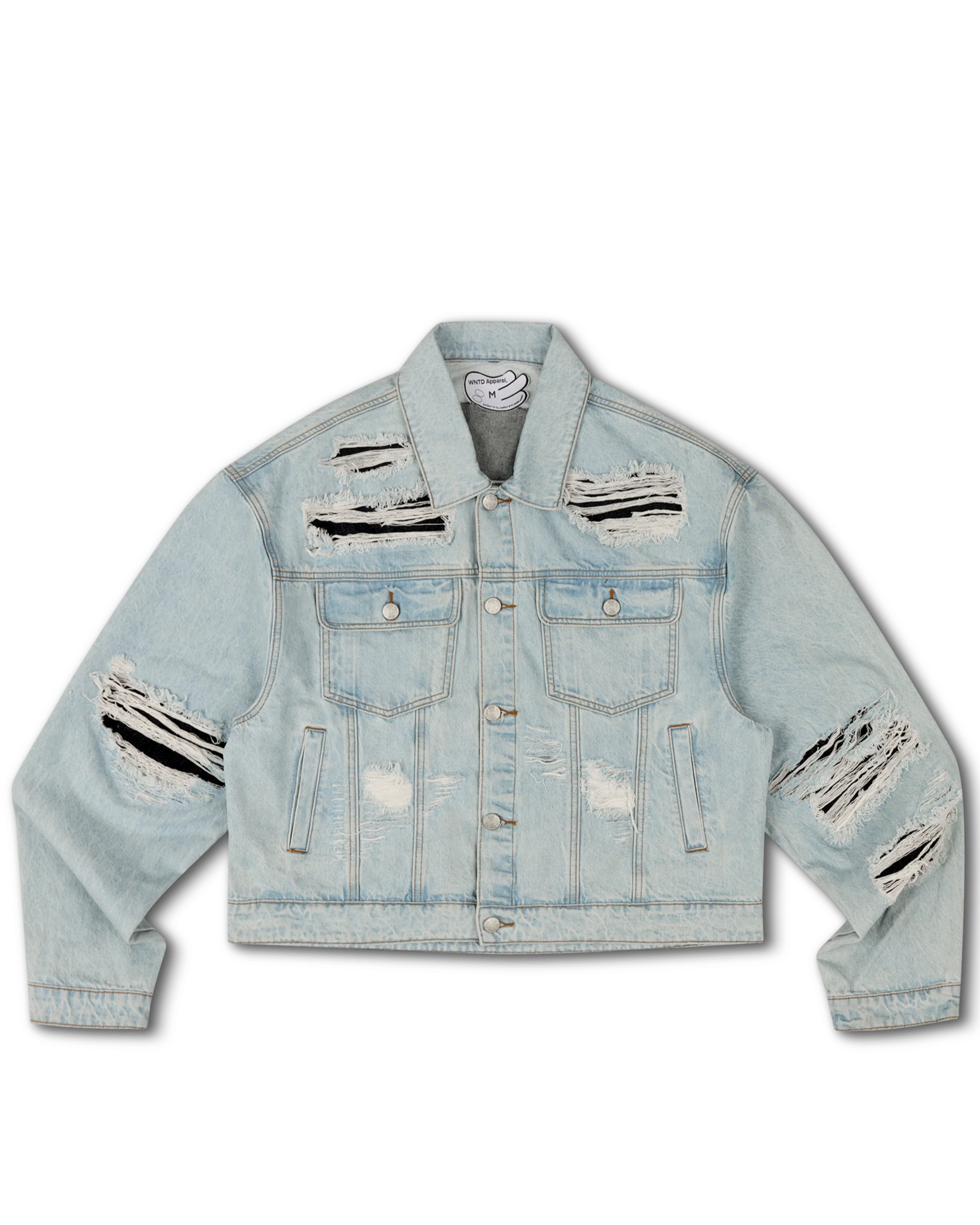 DISTRESSED DOUBLE DENIM JACKET