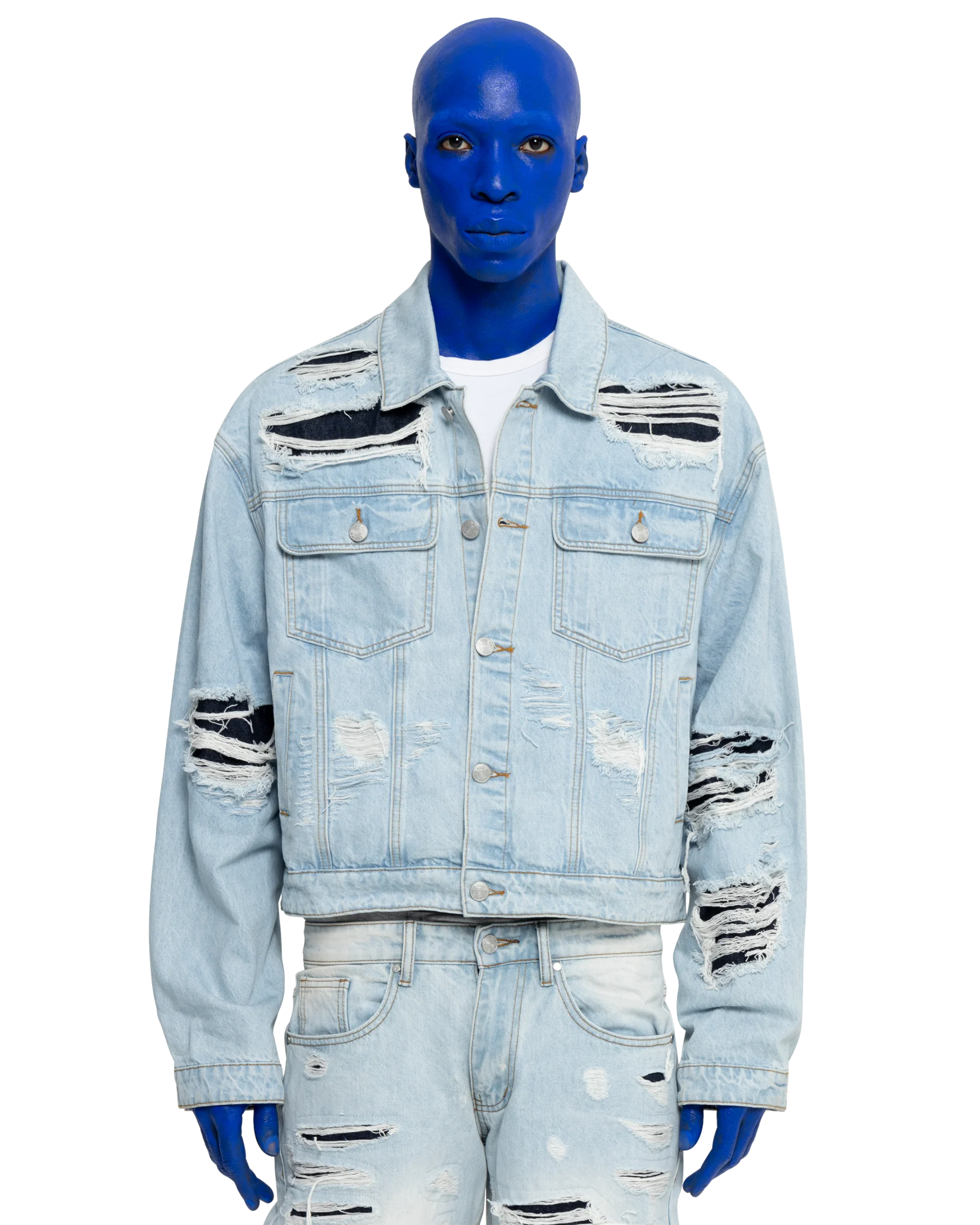DISTRESSED DOUBLE DENIM JACKET - Image 2