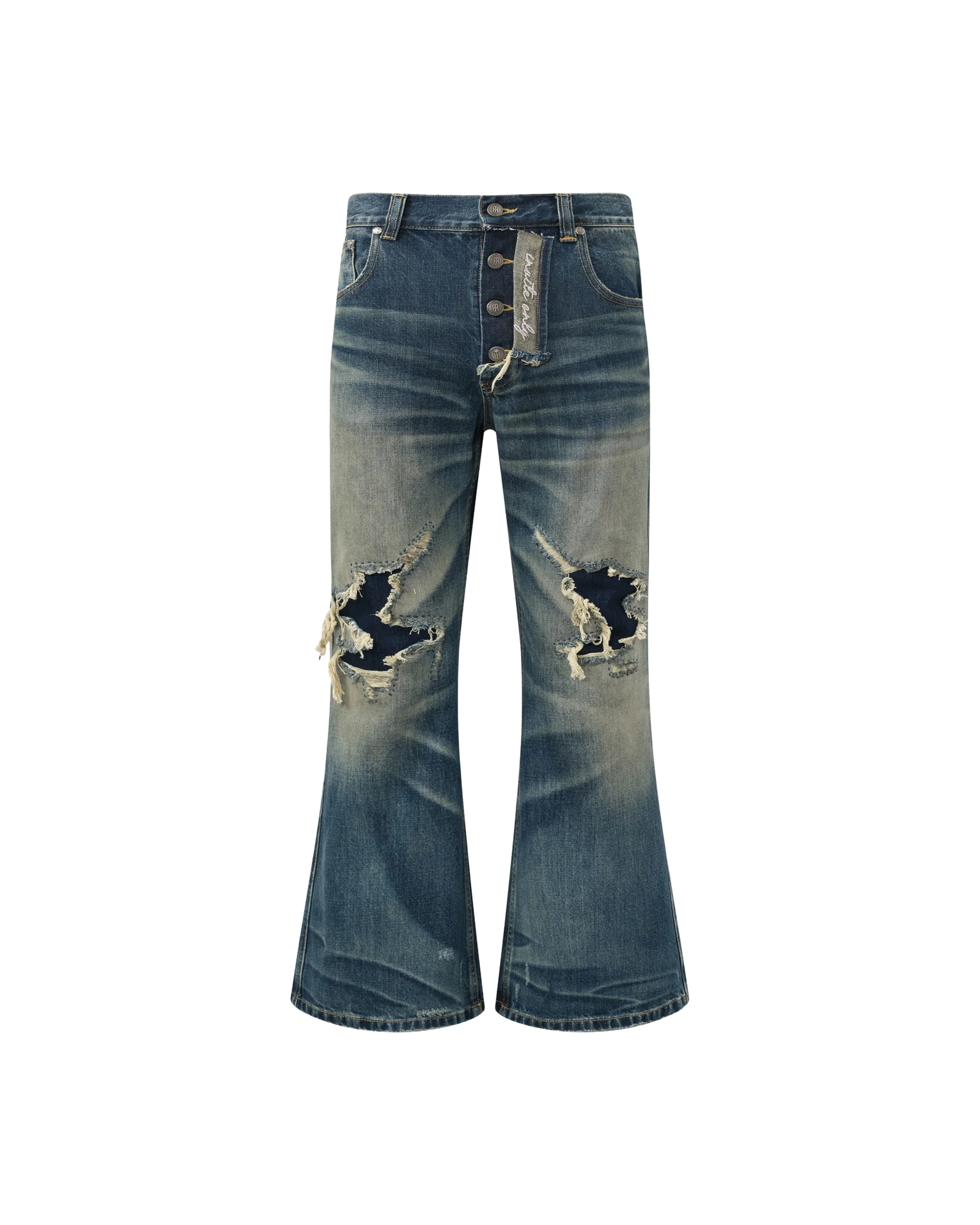Distressed Embroidery Bootcut Denim