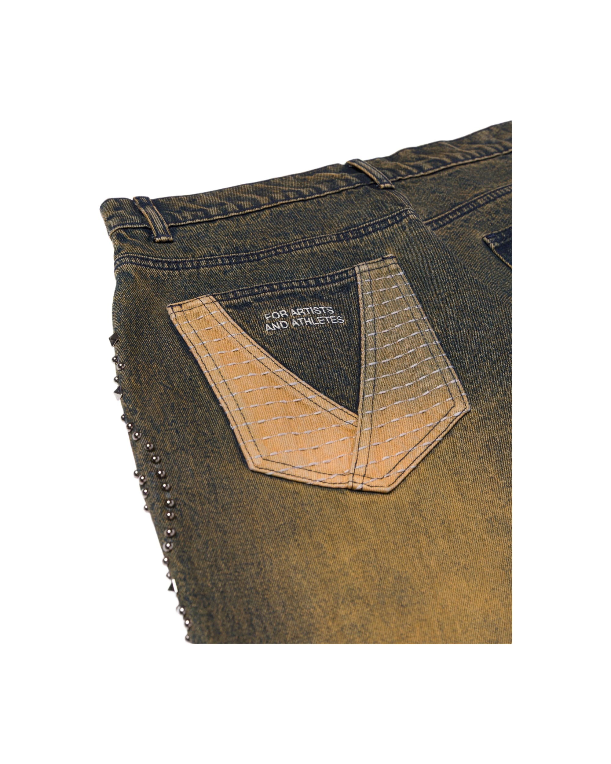 DISTRESSED RHINESTONE JEANS- RUST - Image 5