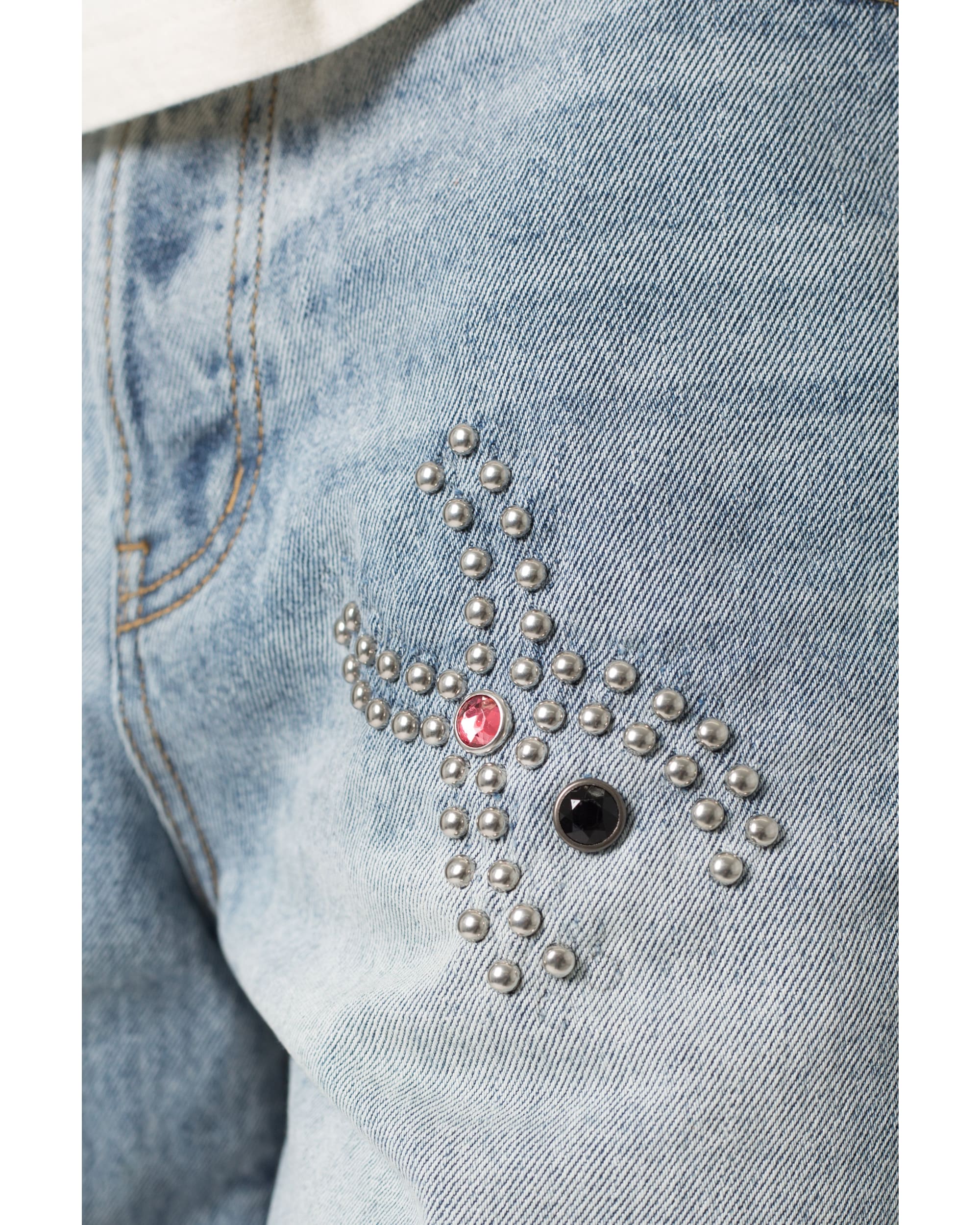 Distressed Spider Denim Shorts - Light Blue - Image 10