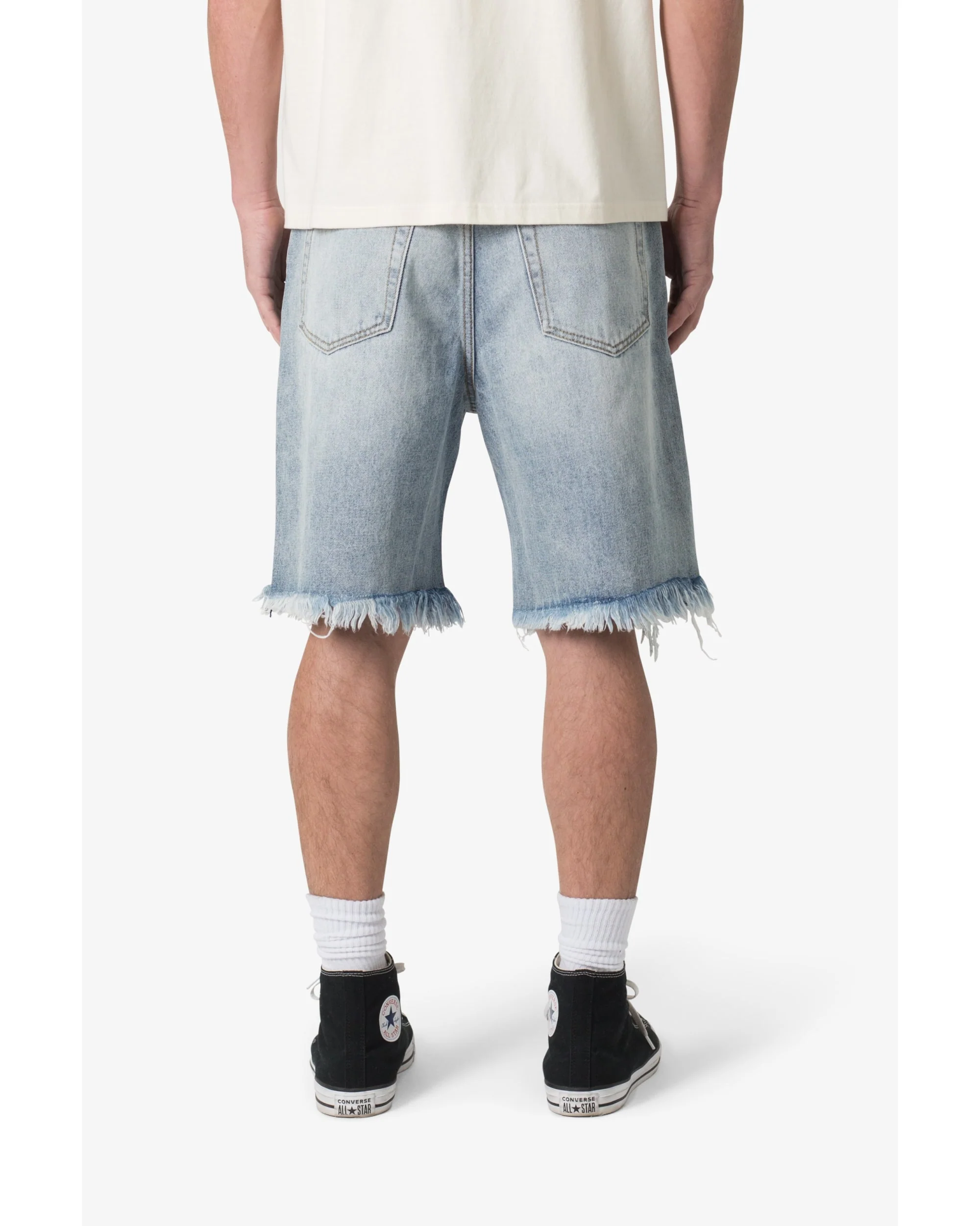 Distressed Spider Denim Shorts - Light Blue - Image 3