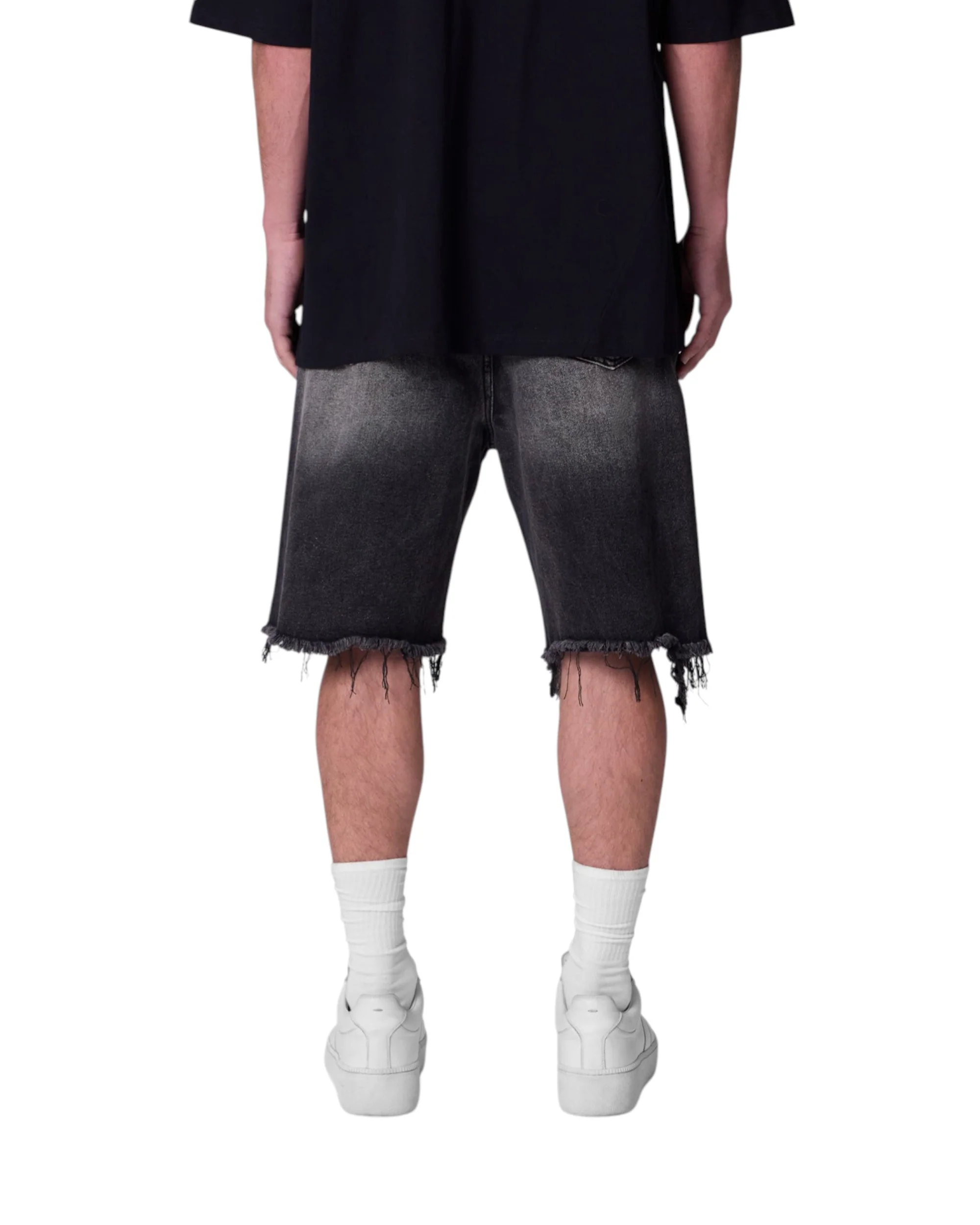 Distressed Spider Denim Shorts - Washed Black - Image 3