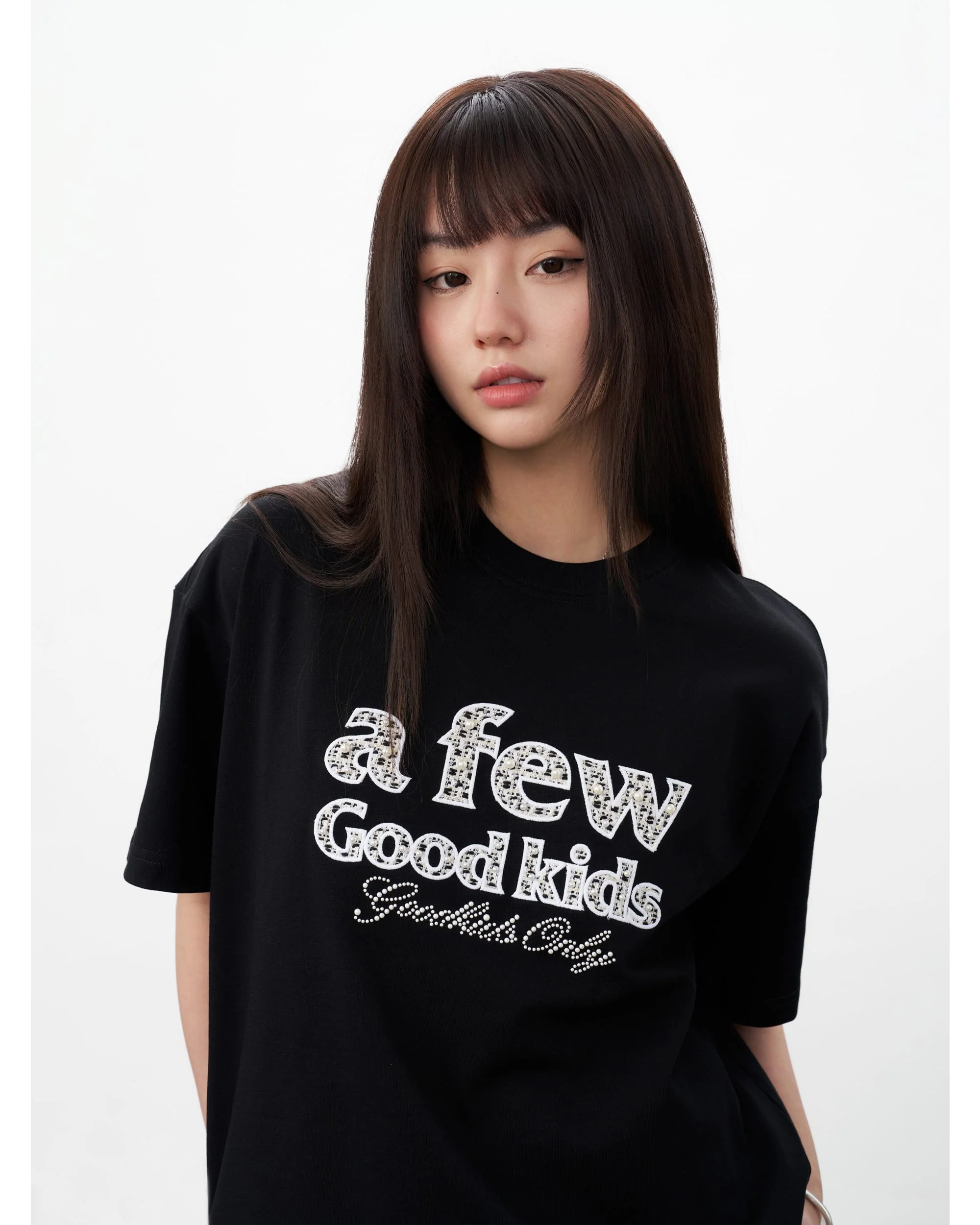 (AFGK) Embroidered tweed logo tee