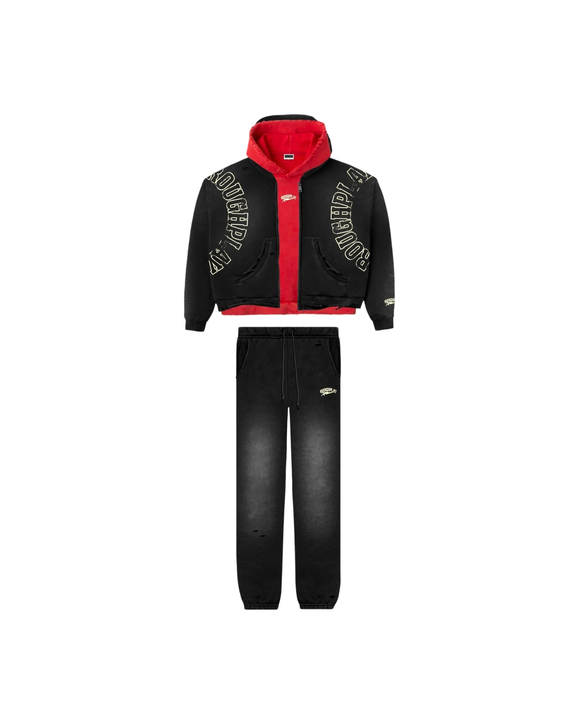 Double Hood Sweatsuit - Black/Red