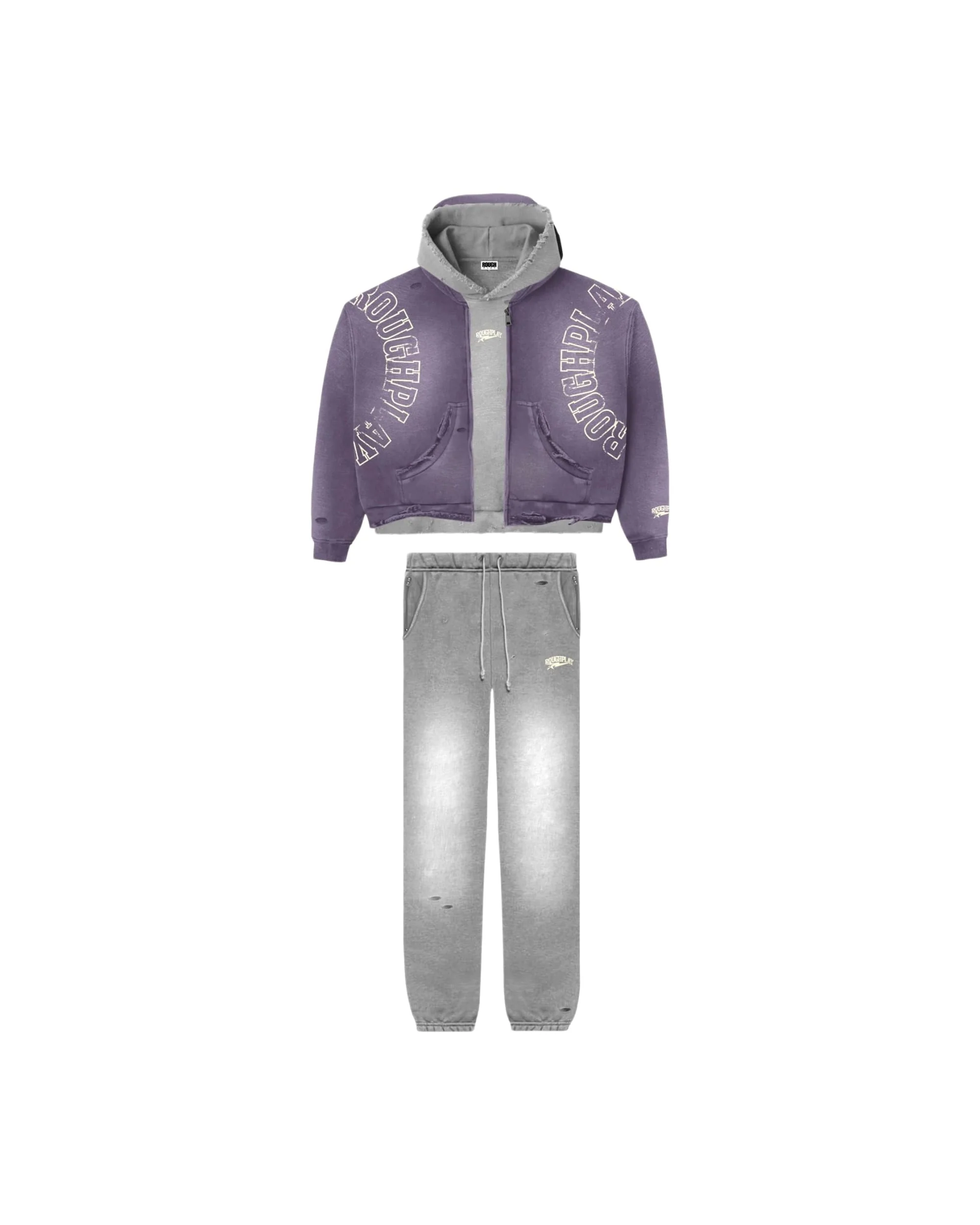 Double Hood Sweatsuit - Purple/Grey