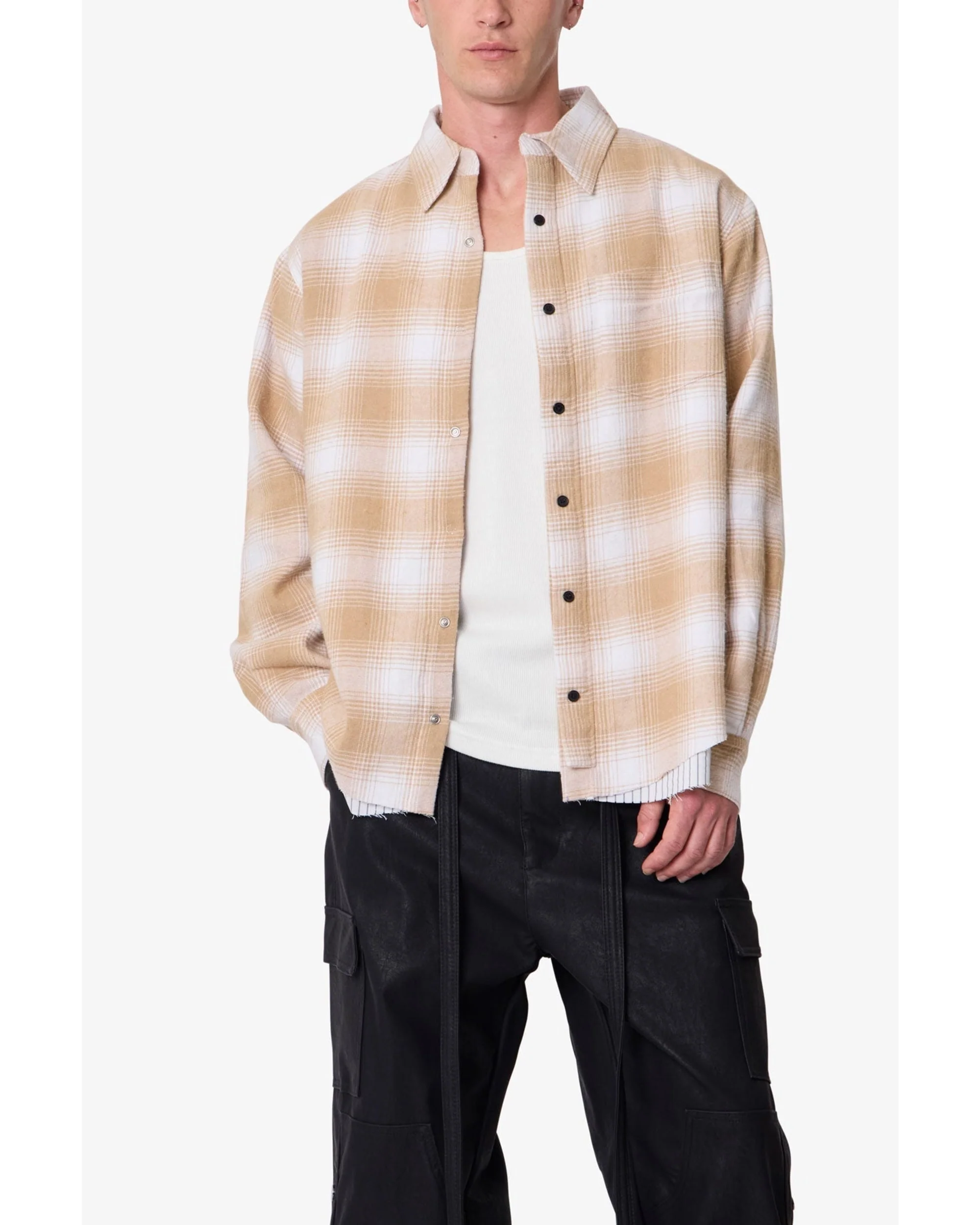 Double Layered Vintage Shirt - Tan - Image 5