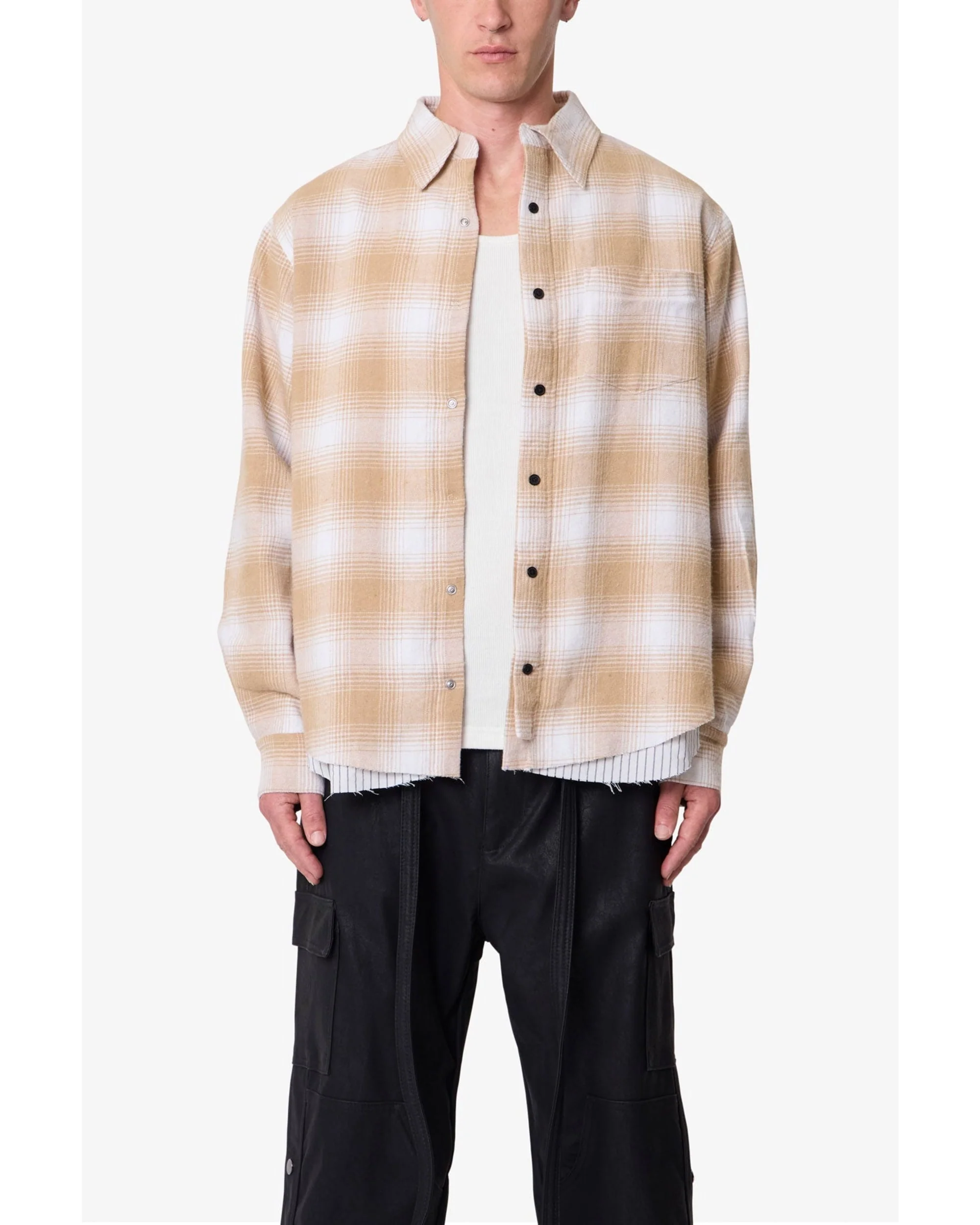 Double Layered Vintage Shirt - Tan - Image 8