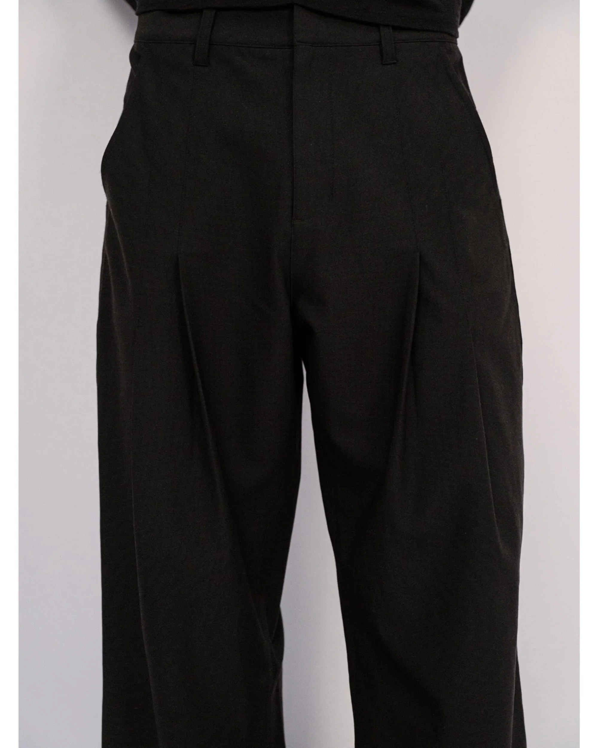 Double Pleated Wide Leg Trousers - Black - Image 3