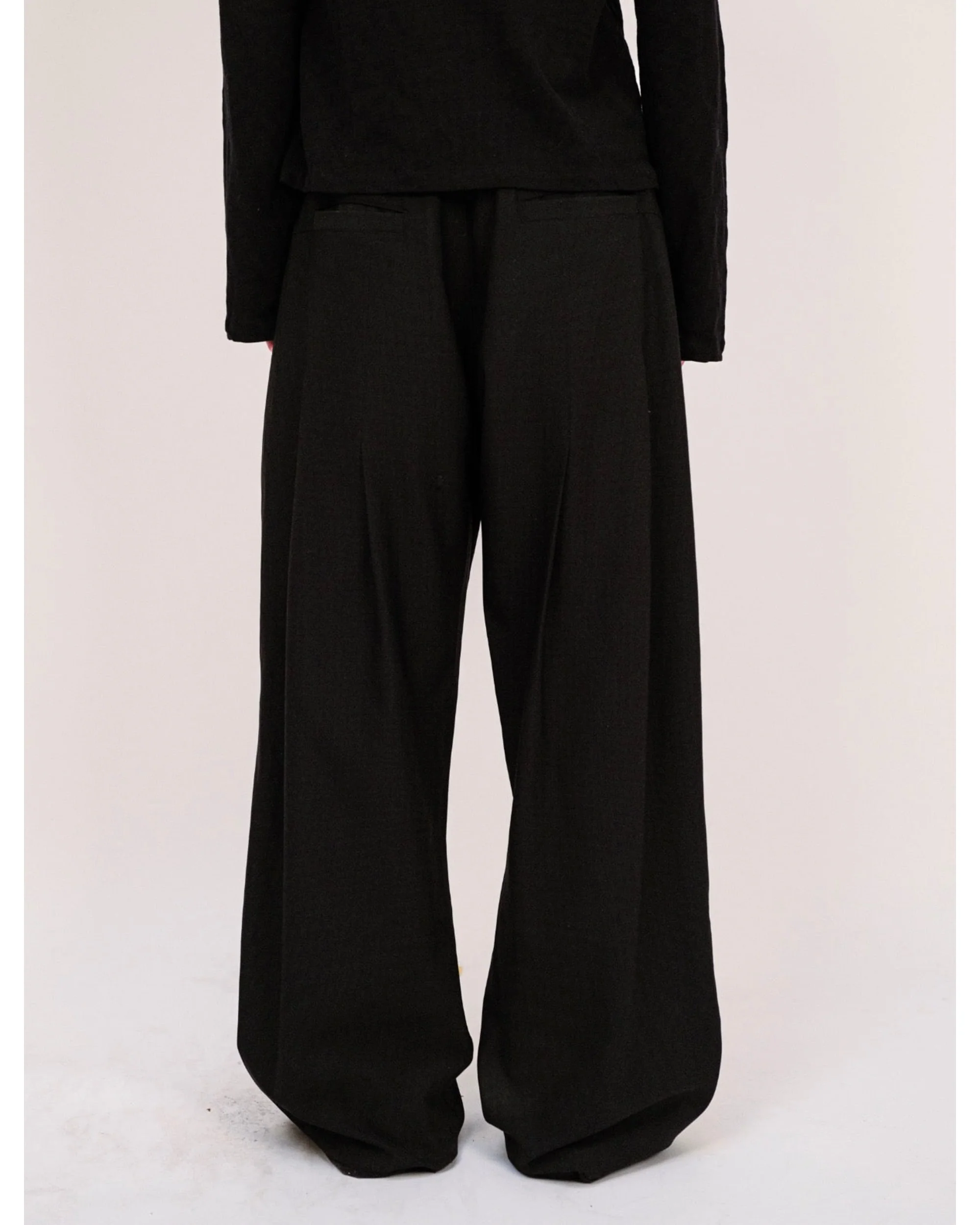 Double Pleated Wide Leg Trousers - Black - Image 4