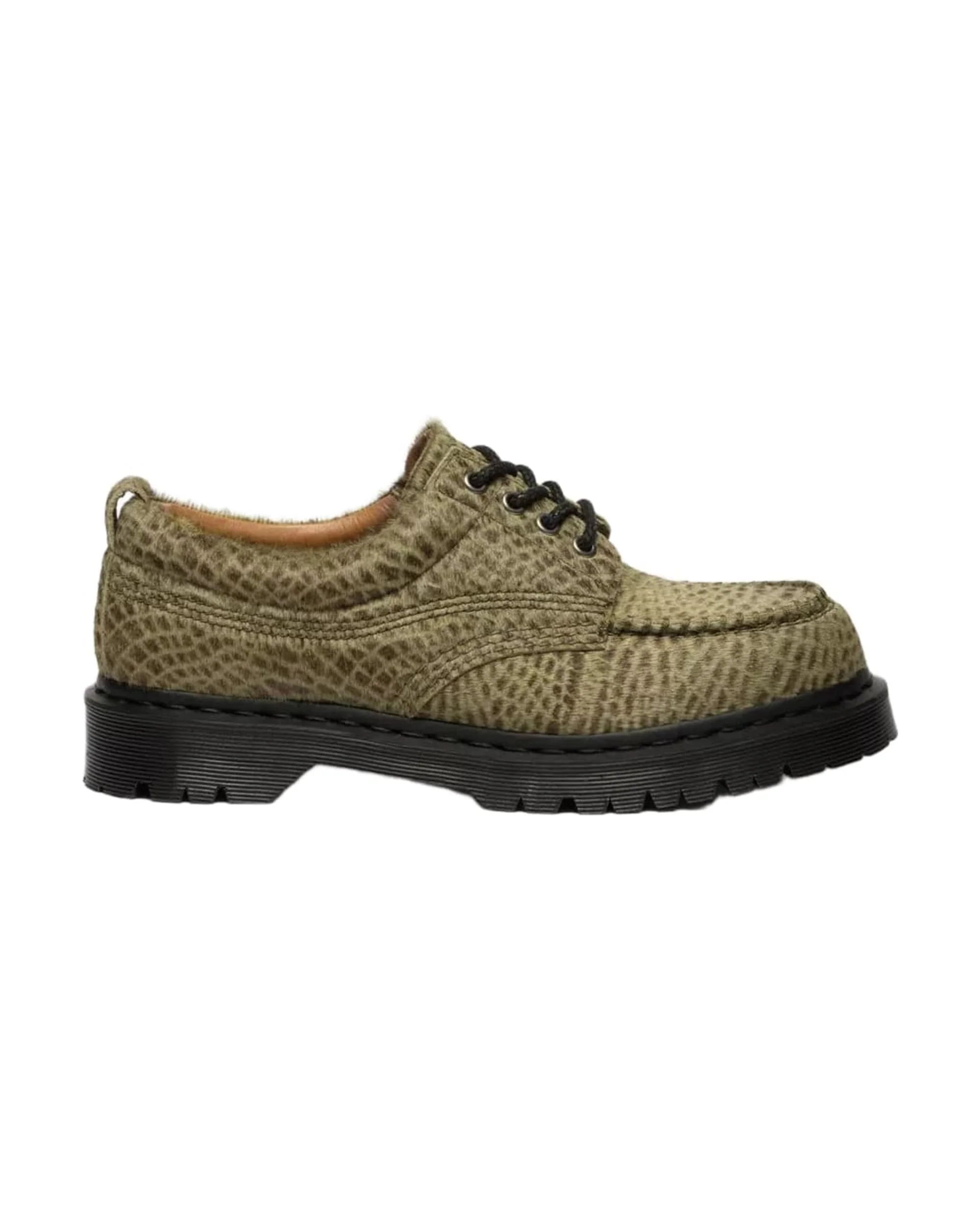 Dr. Martens Lowell Hair On Leather Shoes - Olive Pebble Emboss
