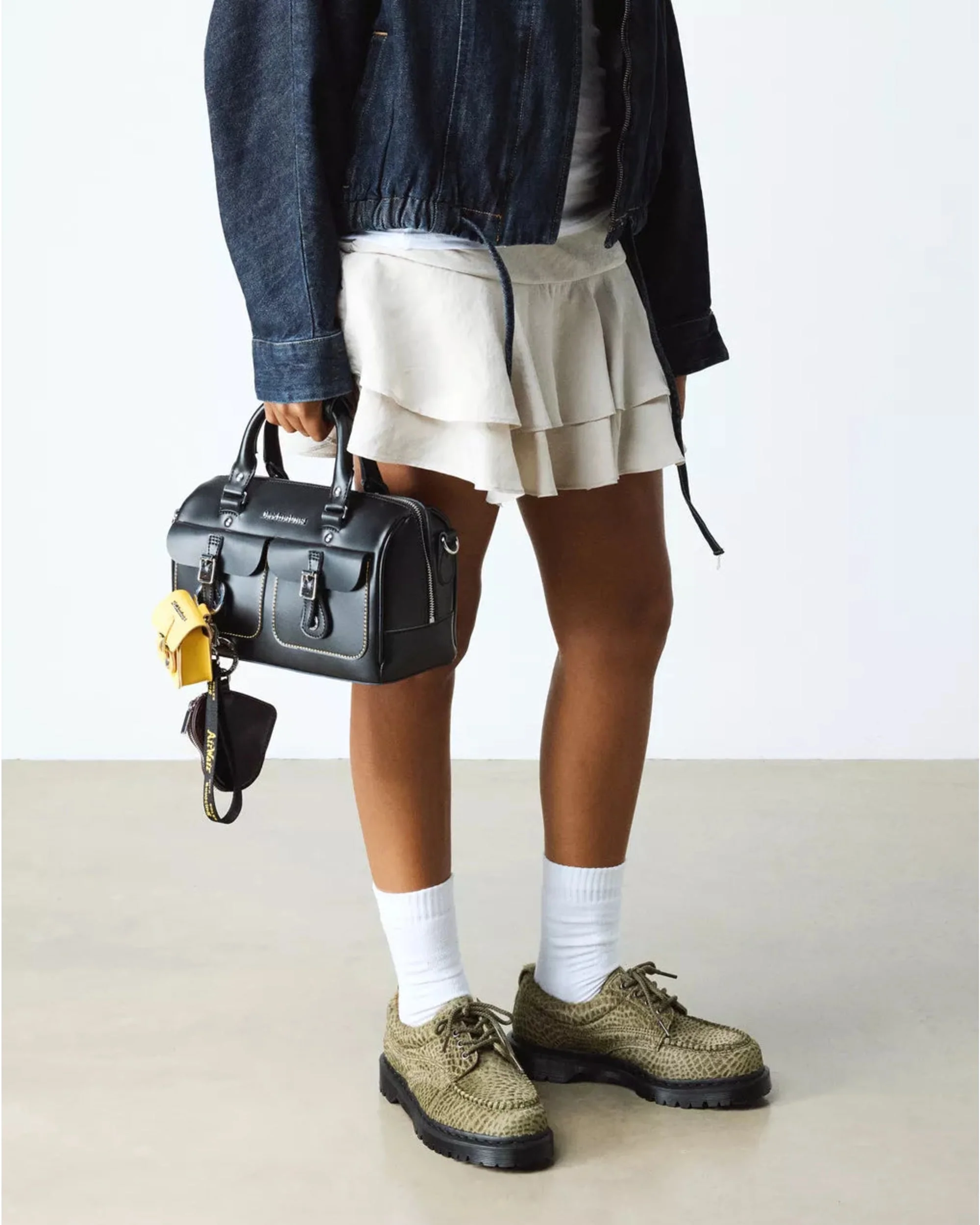 Dr. Martens Lowell Hair On Leather Shoes - Olive Pebble Emboss - Image 2
