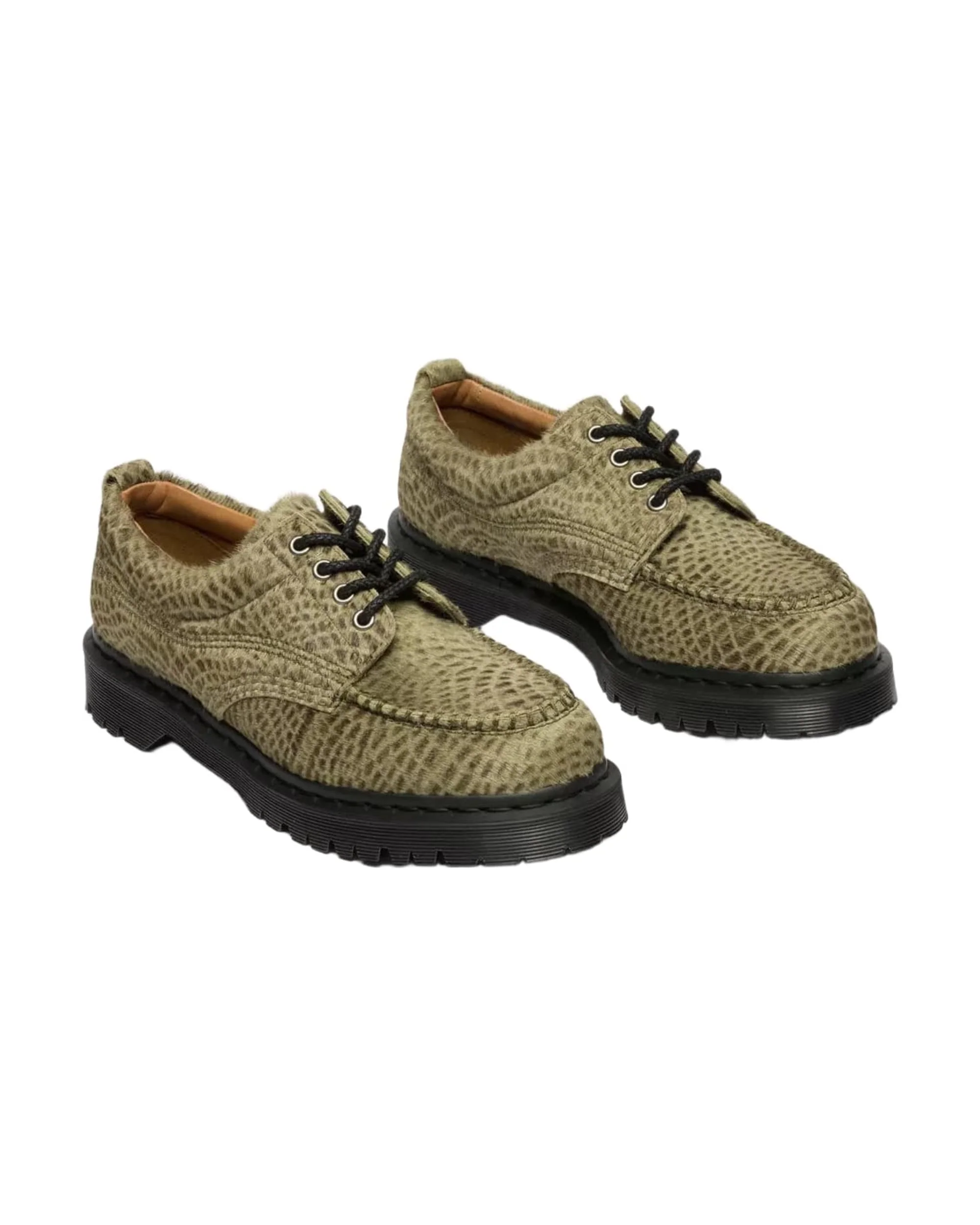 Dr. Martens Lowell Hair On Leather Shoes - Olive Pebble Emboss - Image 3