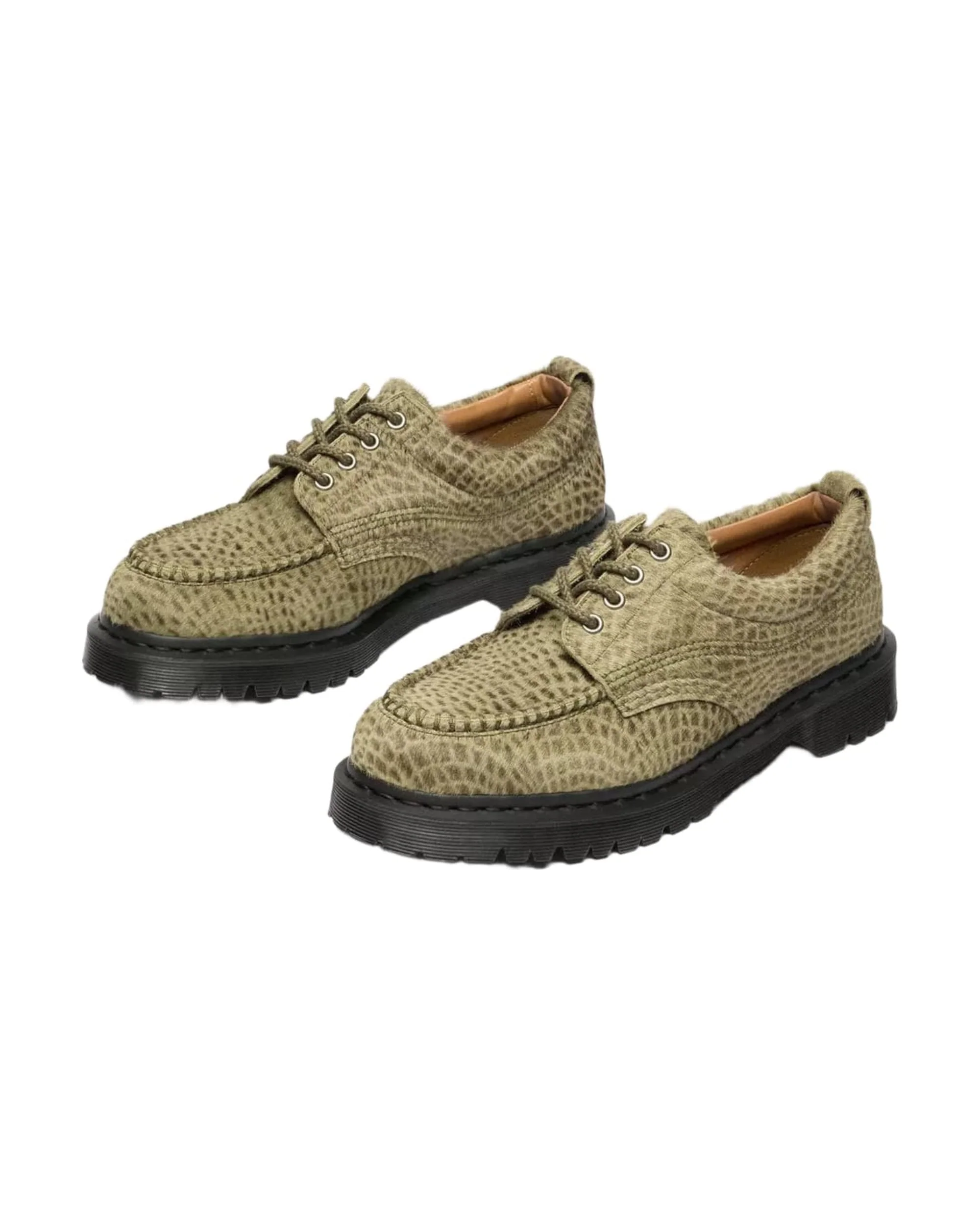 Dr. Martens Lowell Hair On Leather Shoes - Olive Pebble Emboss - Image 5