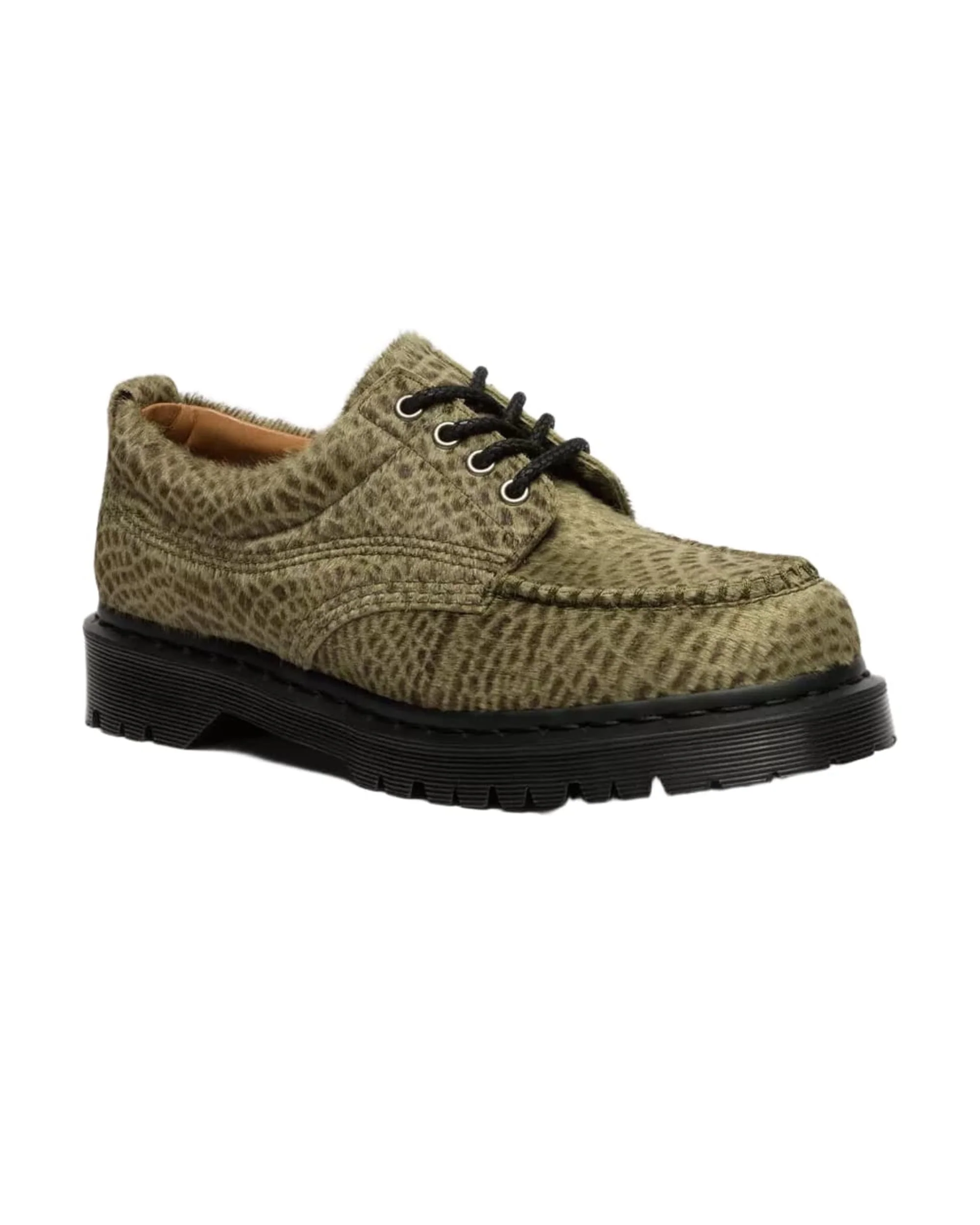 Dr. Martens Lowell Hair On Leather Shoes - Olive Pebble Emboss - Image 6