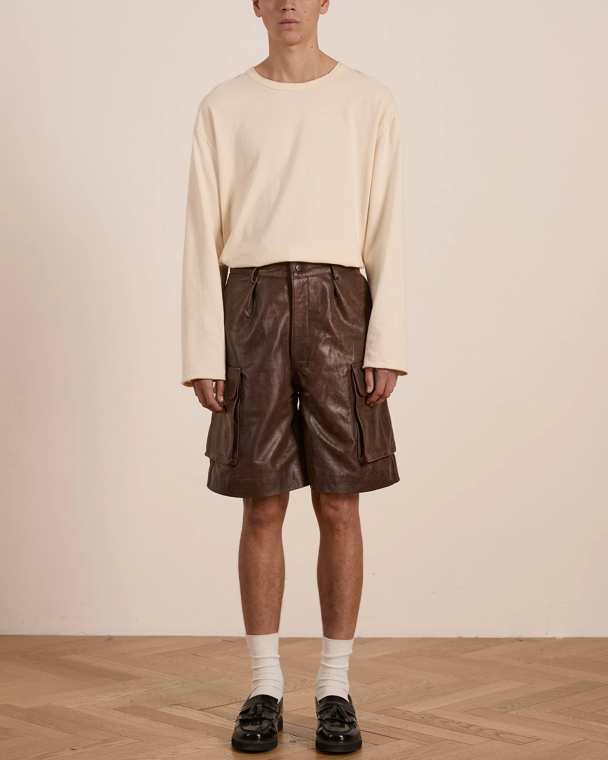 Dusk Distressed Genuine Leather Cargo Shorts - Image 10
