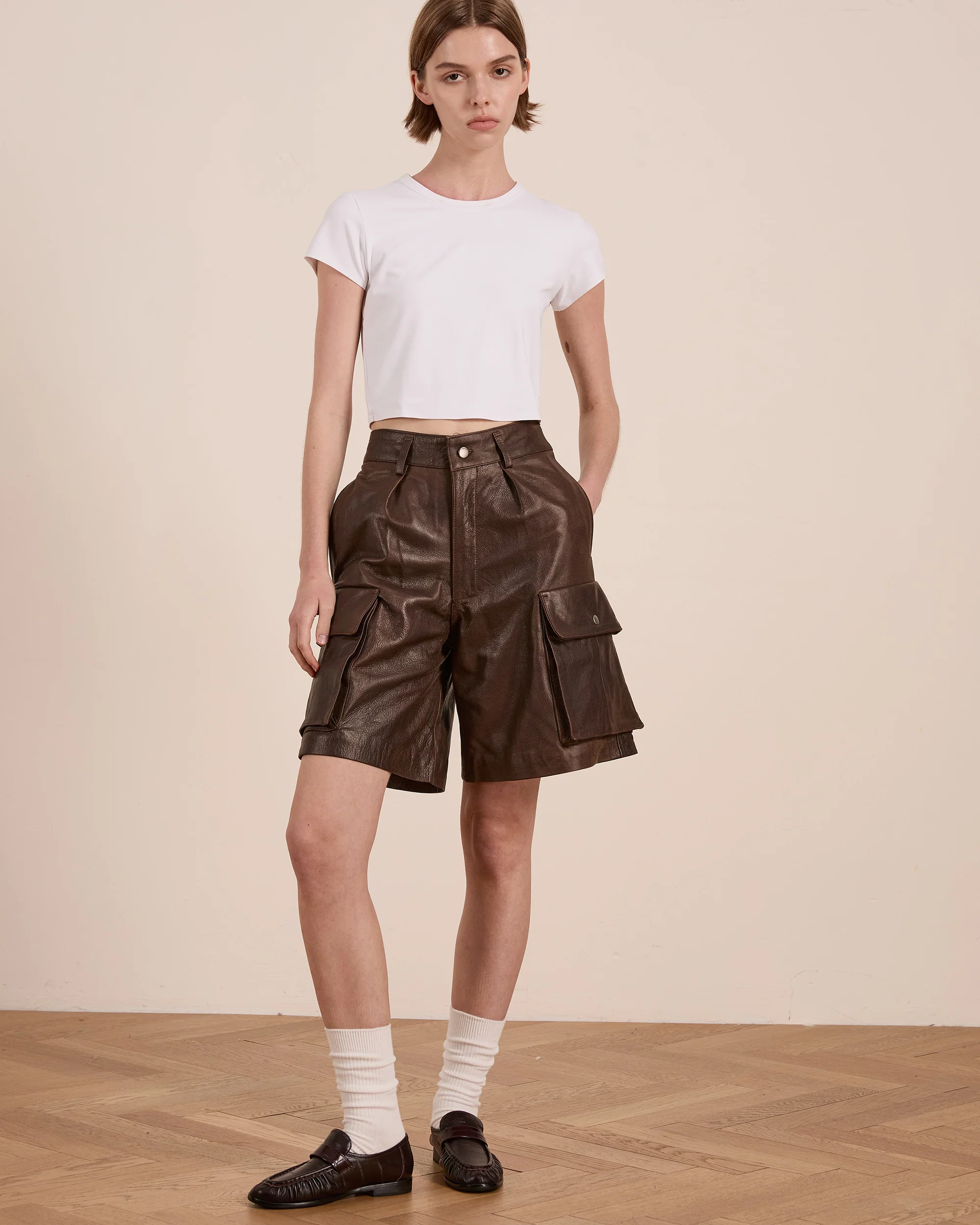 Dusk Distressed Genuine Leather Cargo Shorts - Image 11