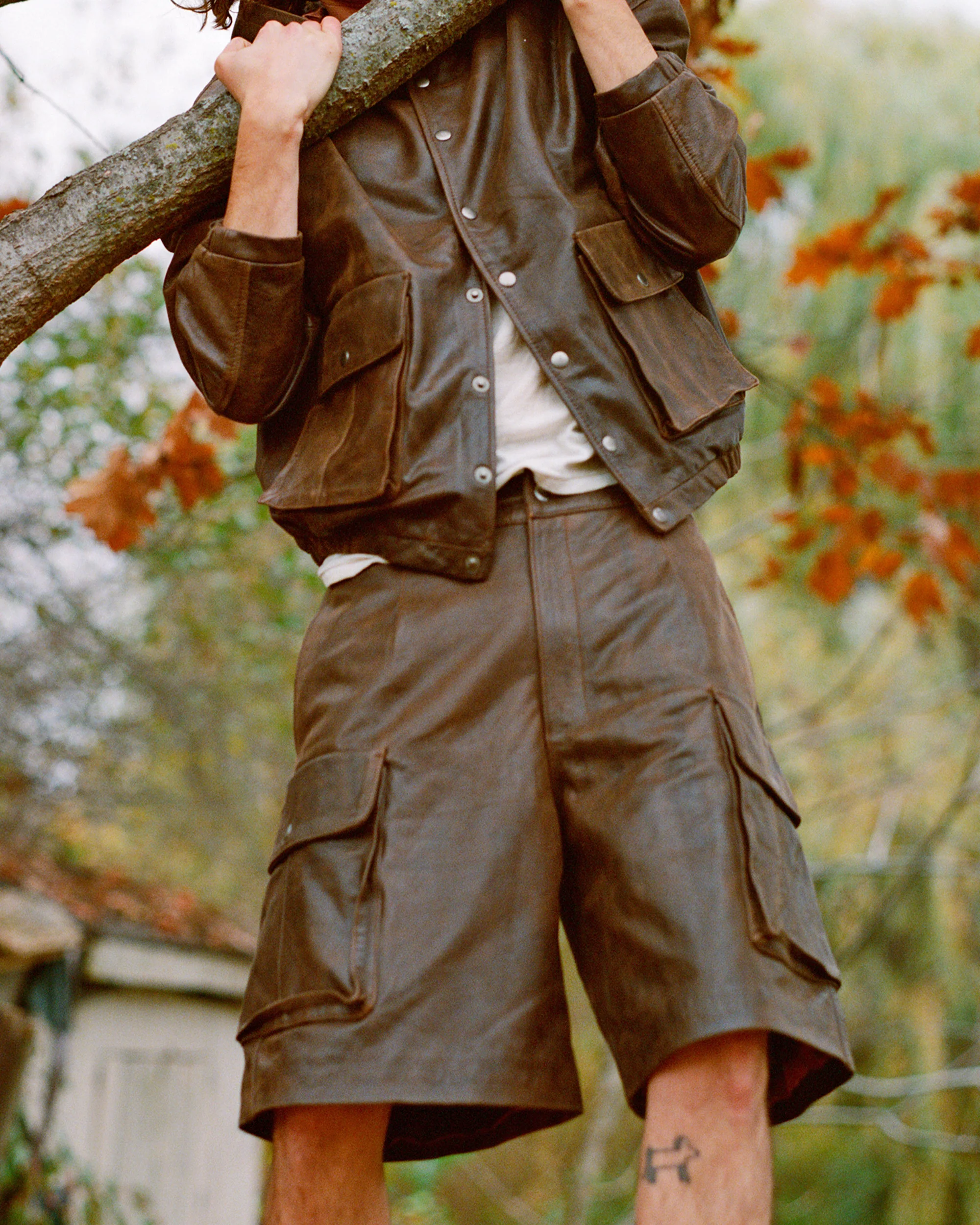 Dusk Distressed Genuine Leather Cargo Shorts - Image 2