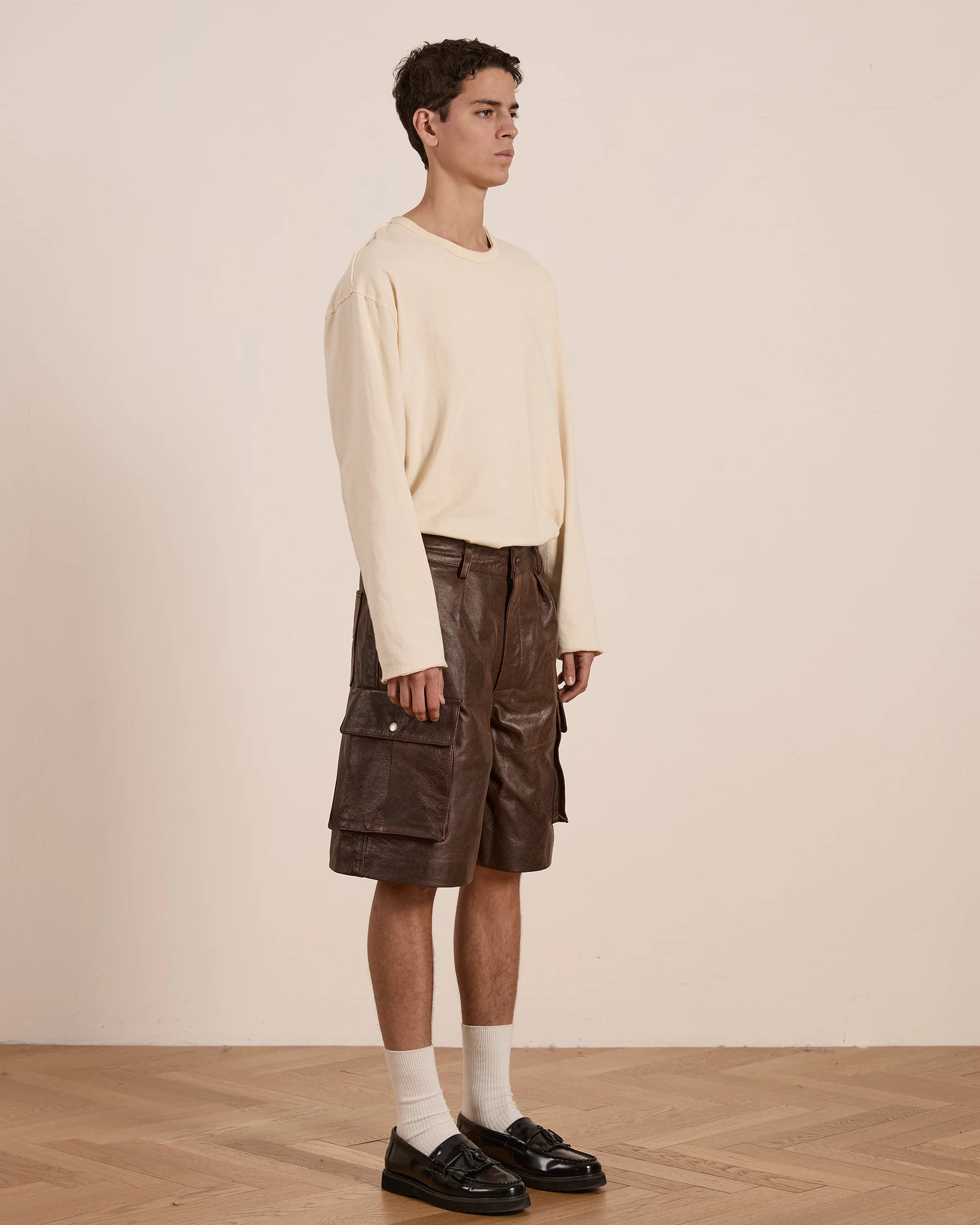 Dusk Distressed Genuine Leather Cargo Shorts - Image 6