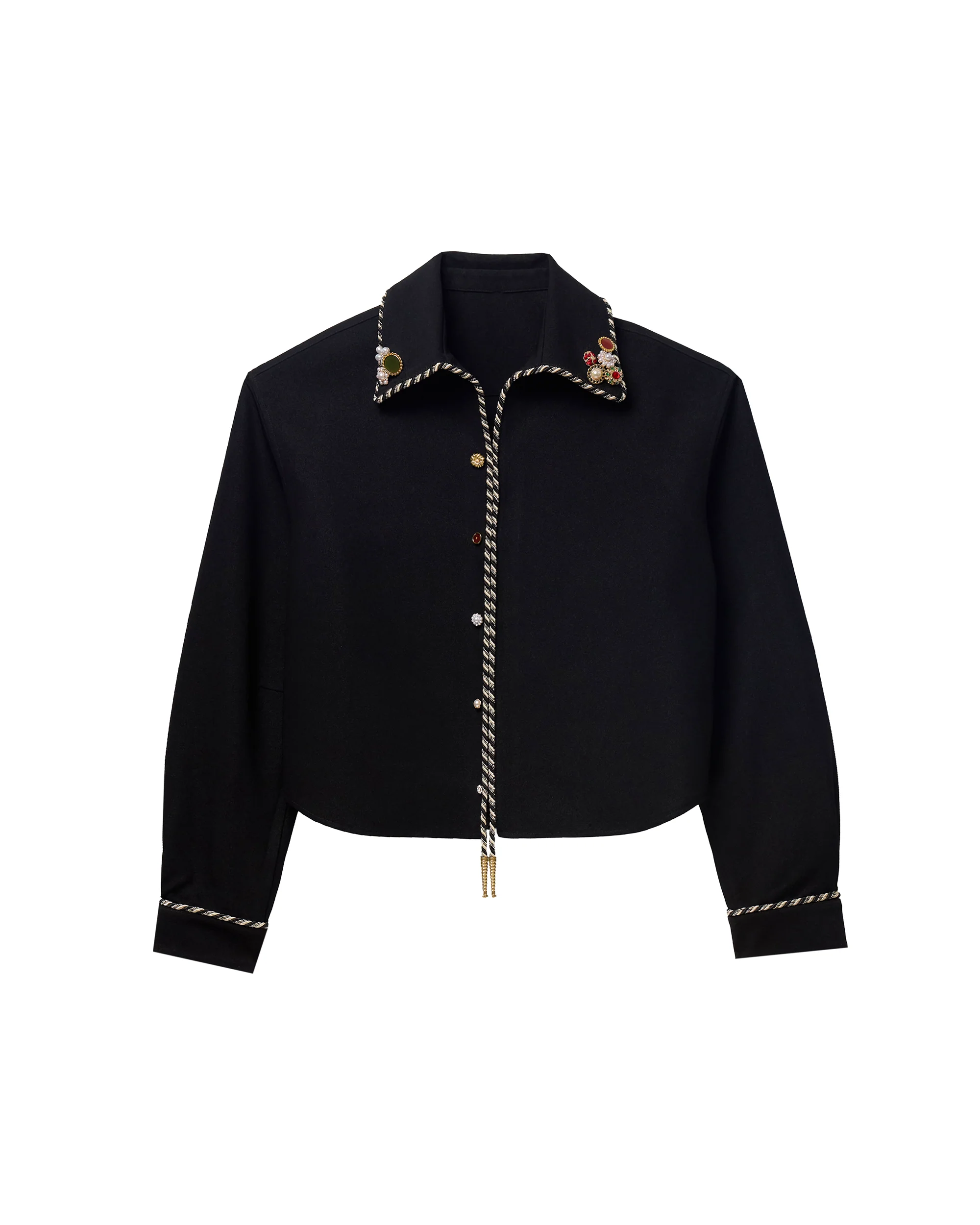 Embellished Long Sleeve Lasso Shirt - Classic Black