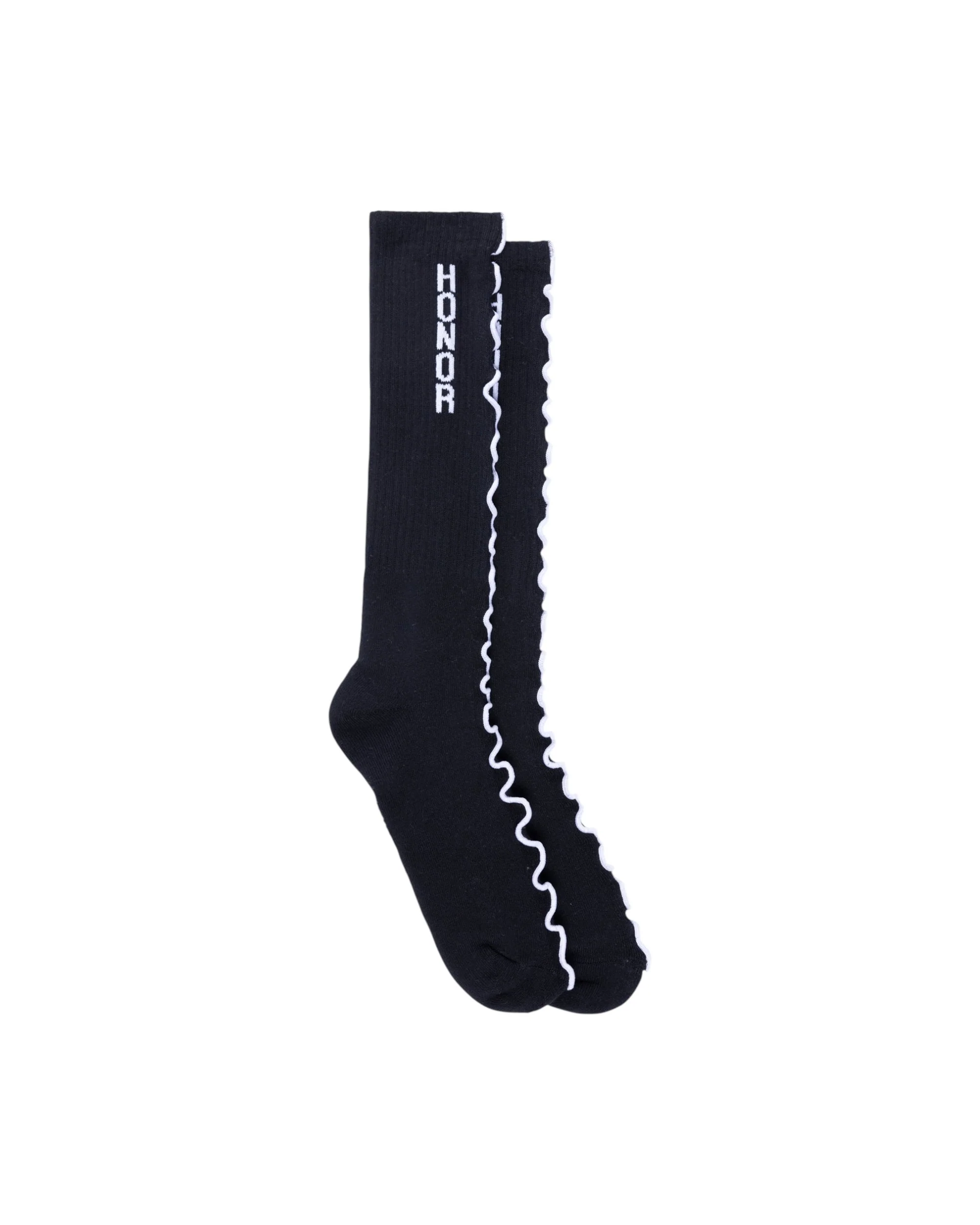 Embroidery Edge Ribbed Sock - Black