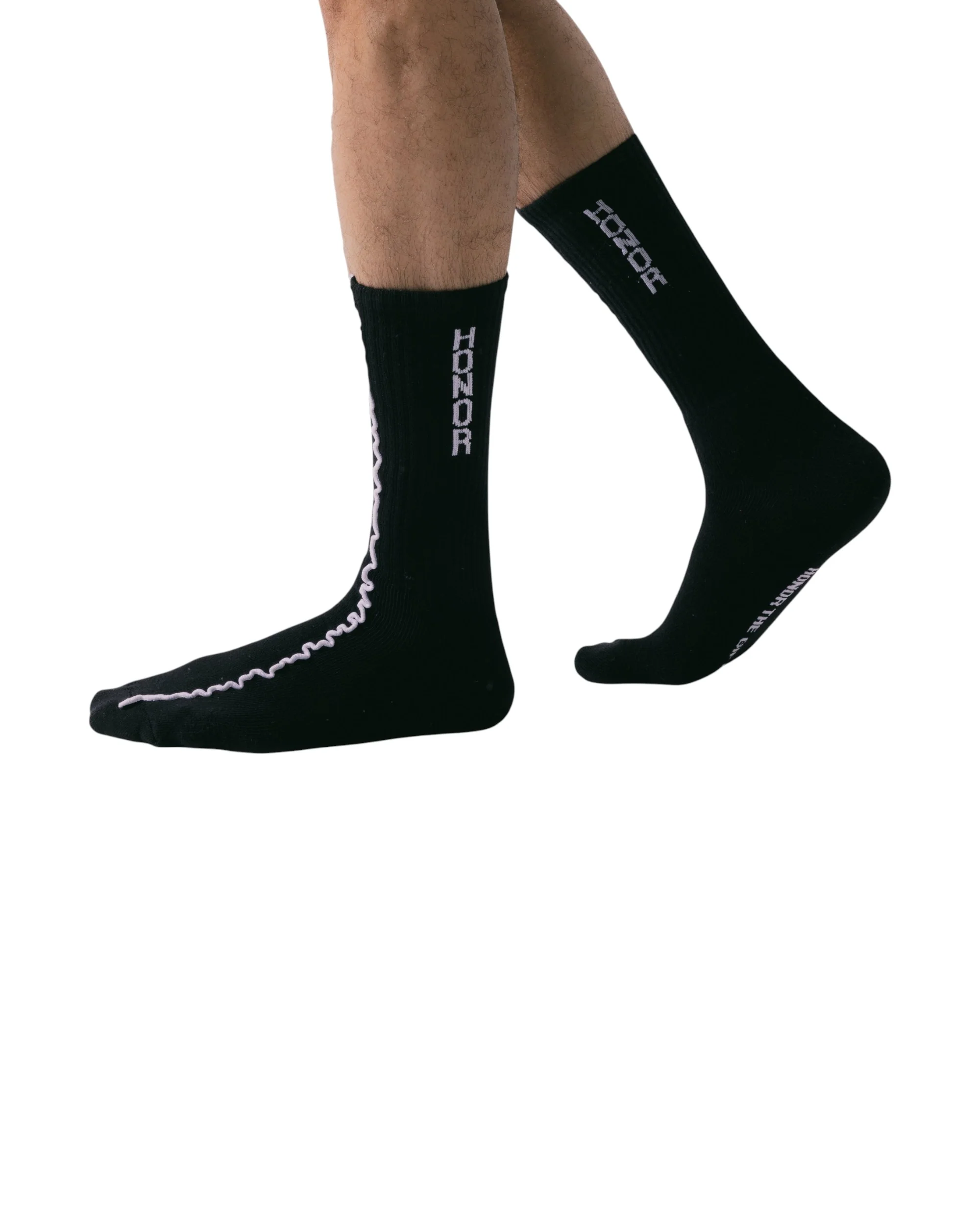 Embroidery Edge Ribbed Sock - Black - Image 2
