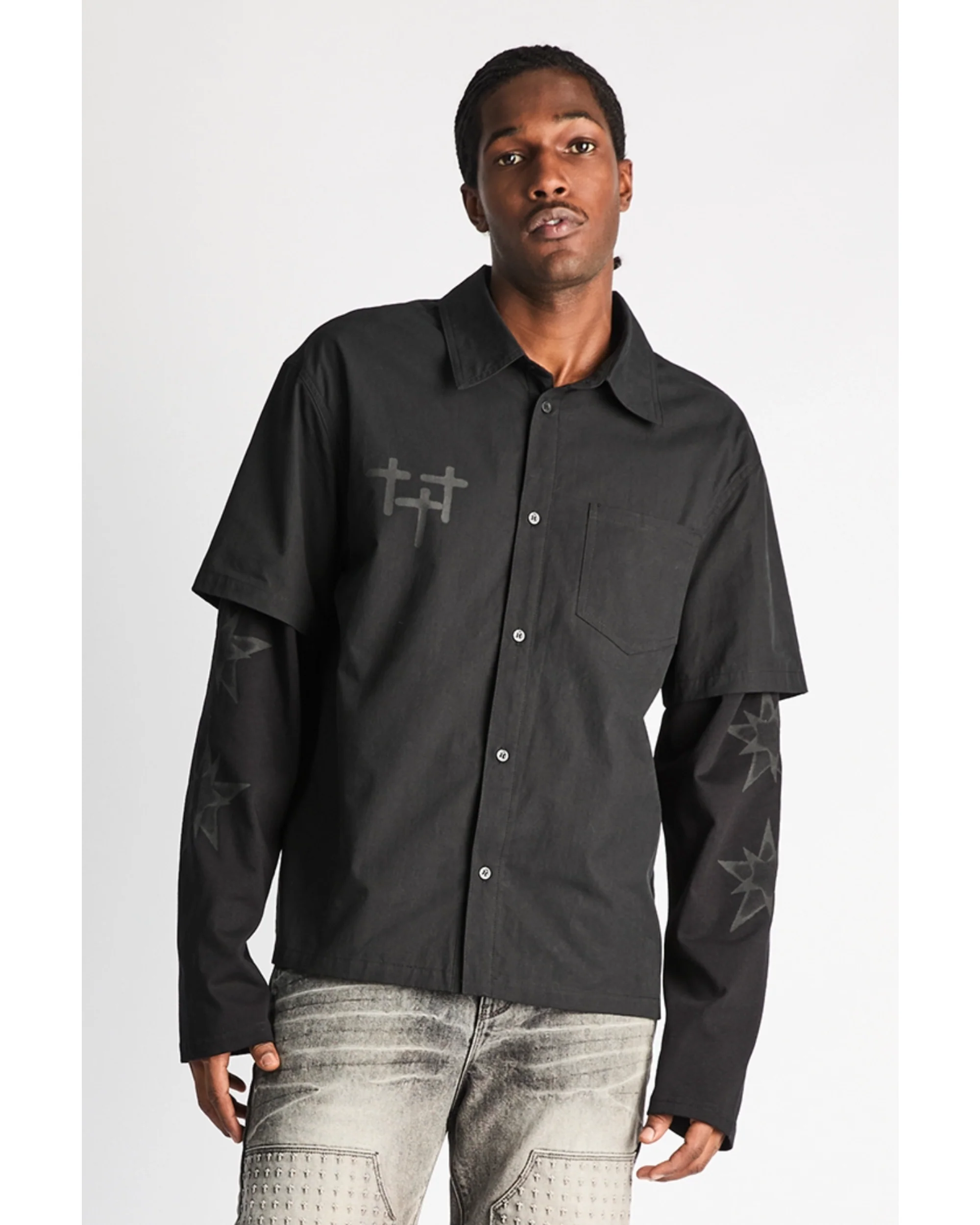 ERIK DOUBLE LAYERED SHIRT | BLACK CROSS STAR - Image 3