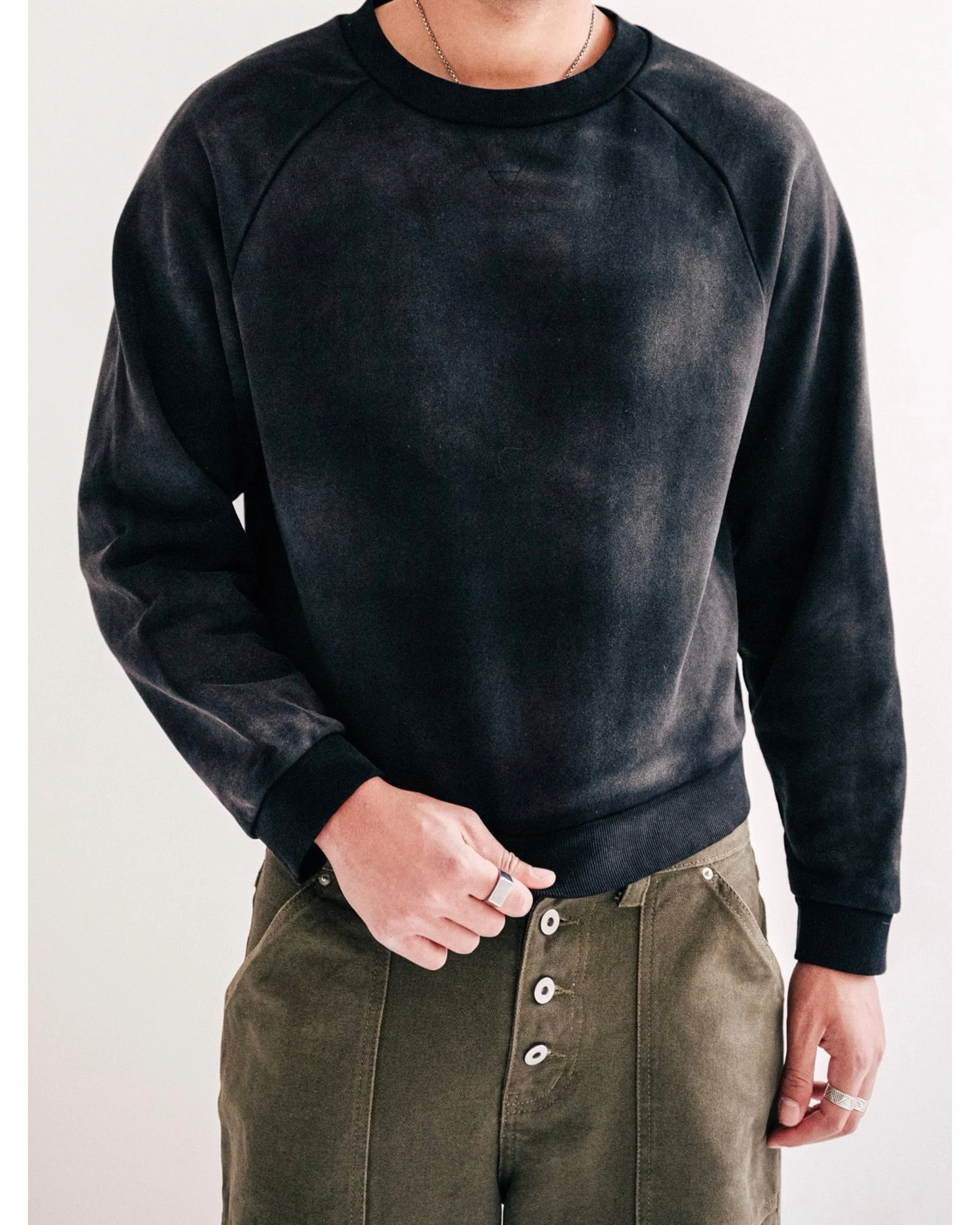 Faded Raglan Crewneck - Black - Image 3