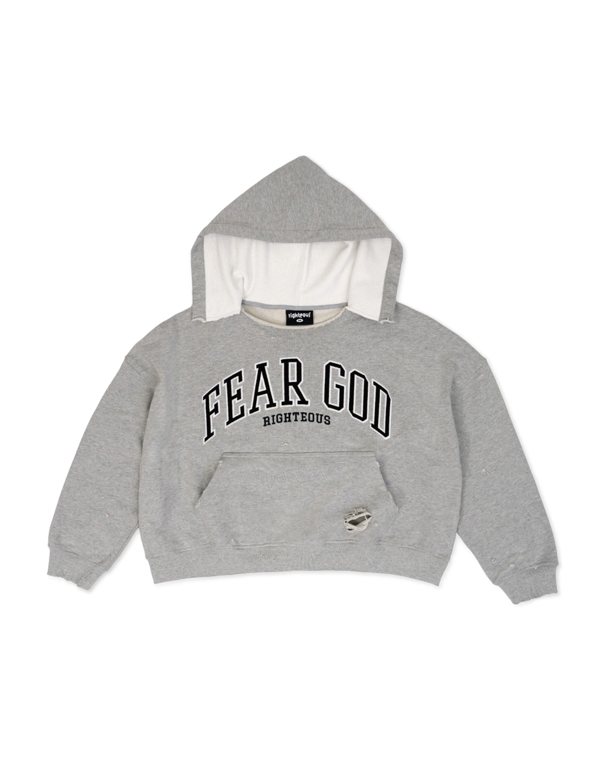 "Fear God" Distressed Cropped Hoodie