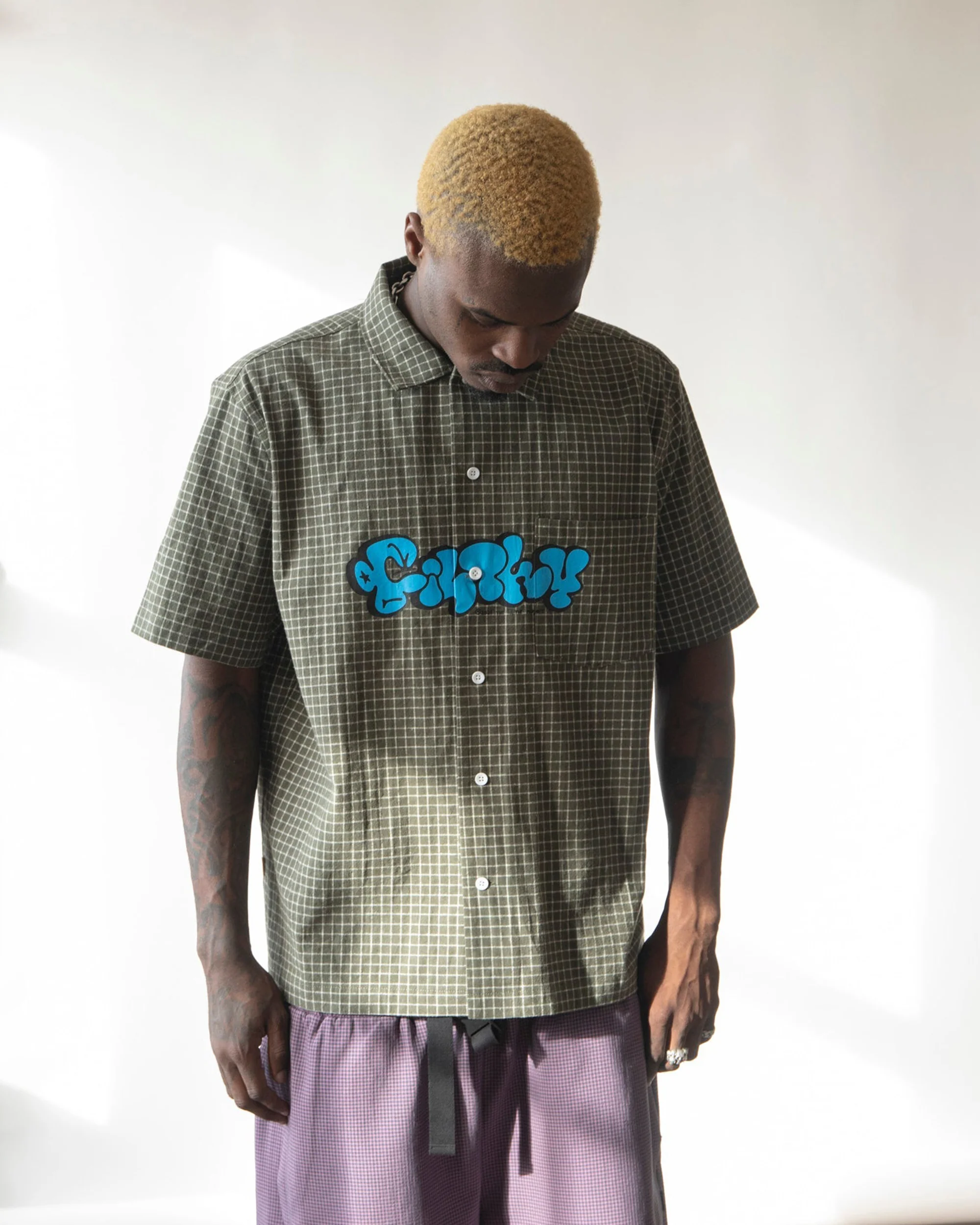 filthy graph button up shirt (olive) - Image 2