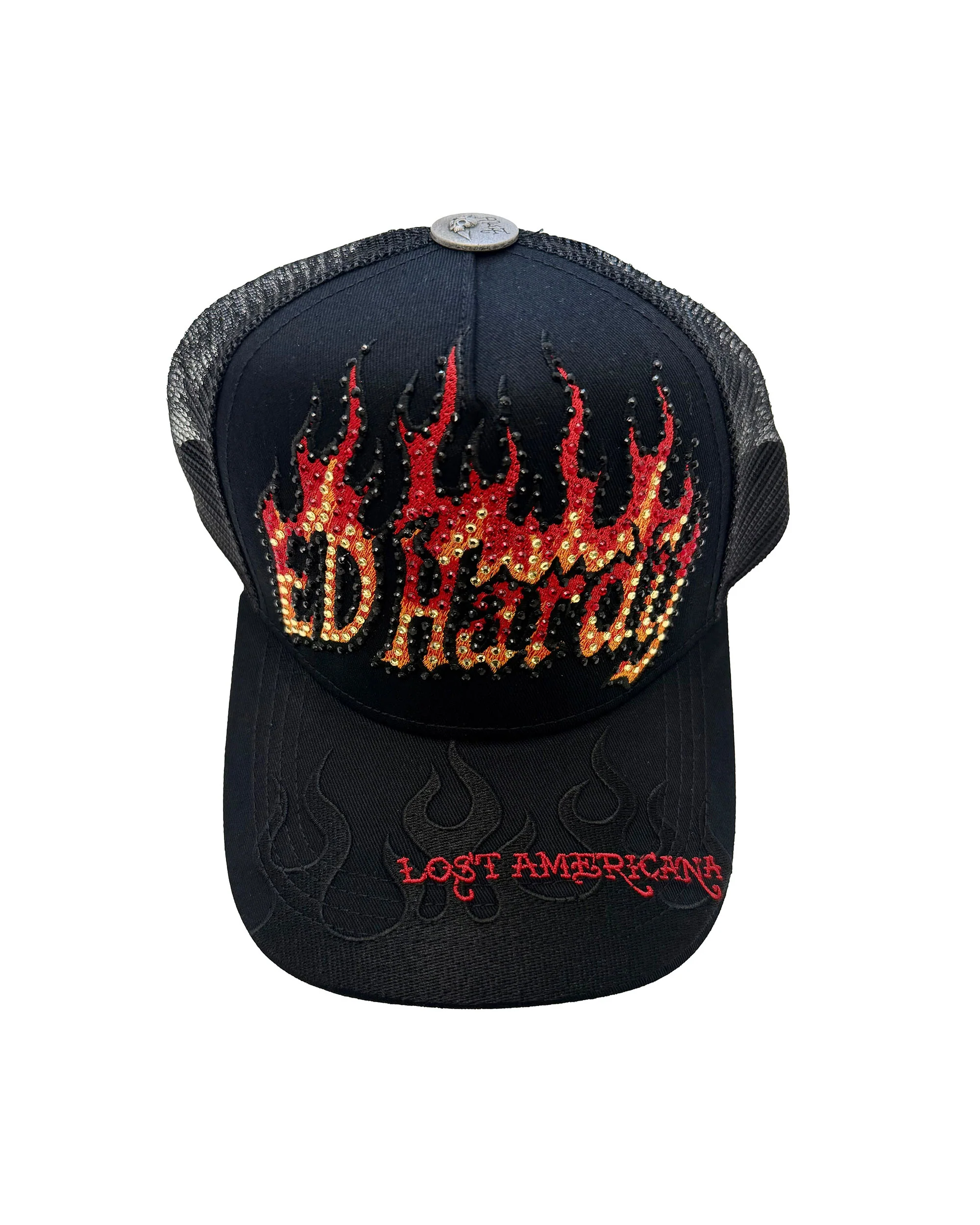 Flame Logo Rhinestone Trucker Hat