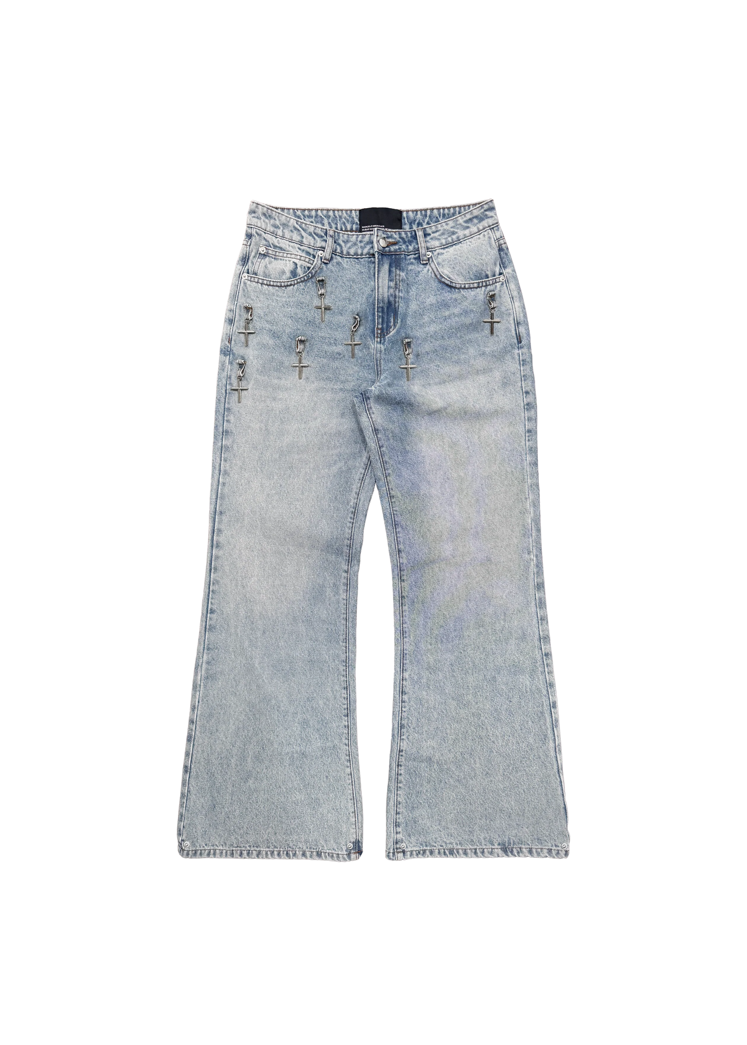 FLARED CROSS CHARM DENIM in BLUE - Image 3