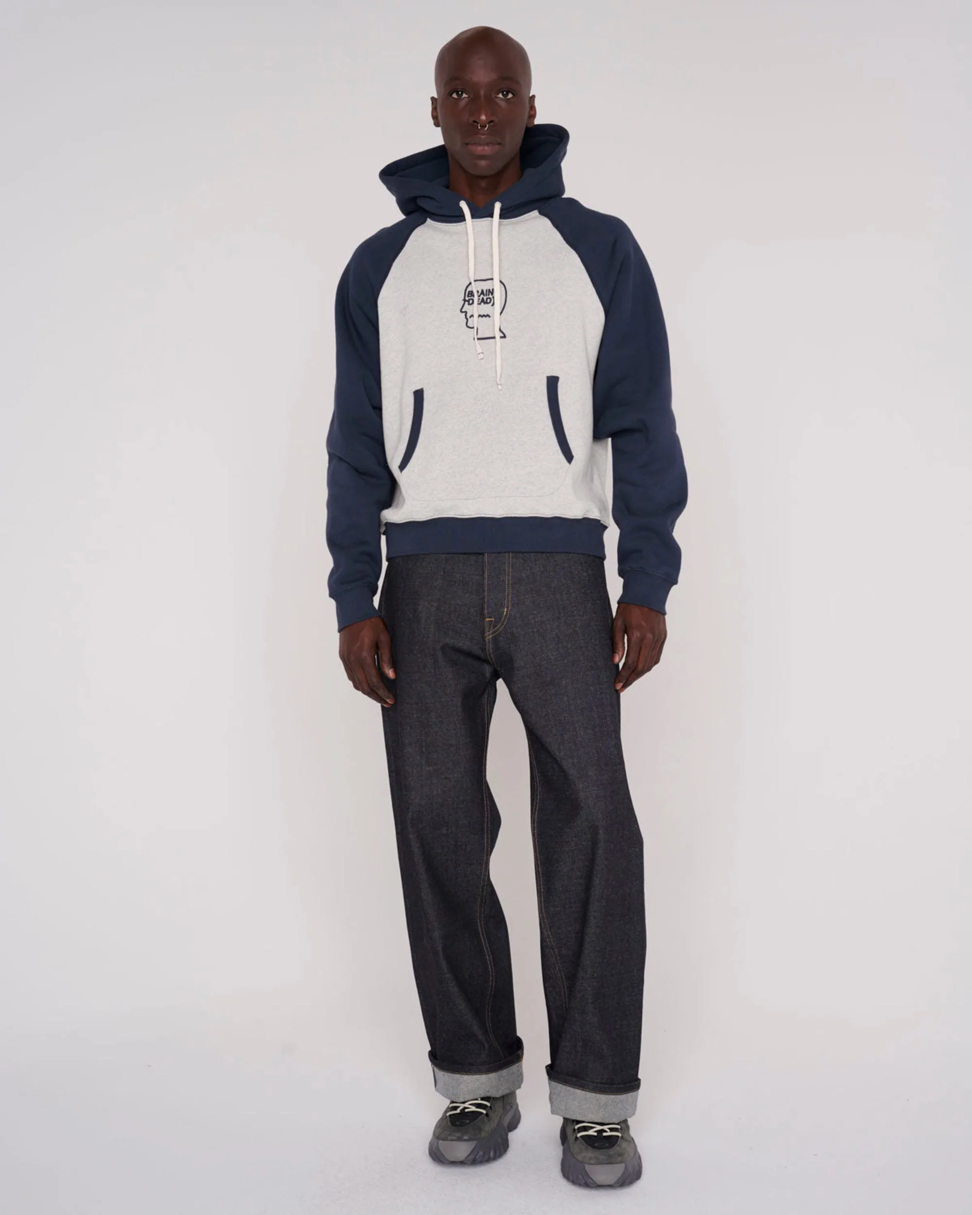 Fleece Logo Head Raglan Hoodie - Oatmeal/Navy - Image 2
